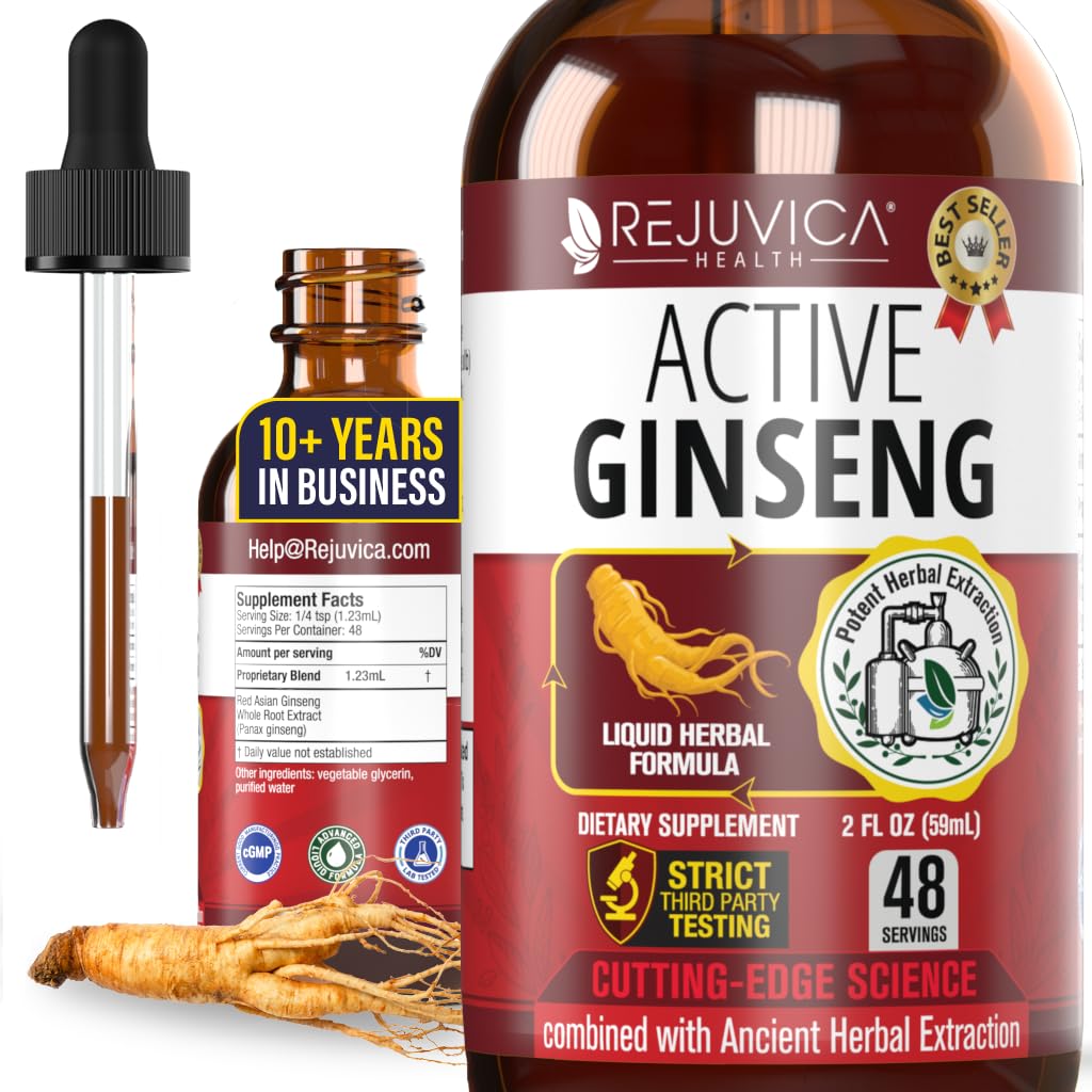 Rejuvica Health Active Ginseng liquid supplement bottle front view