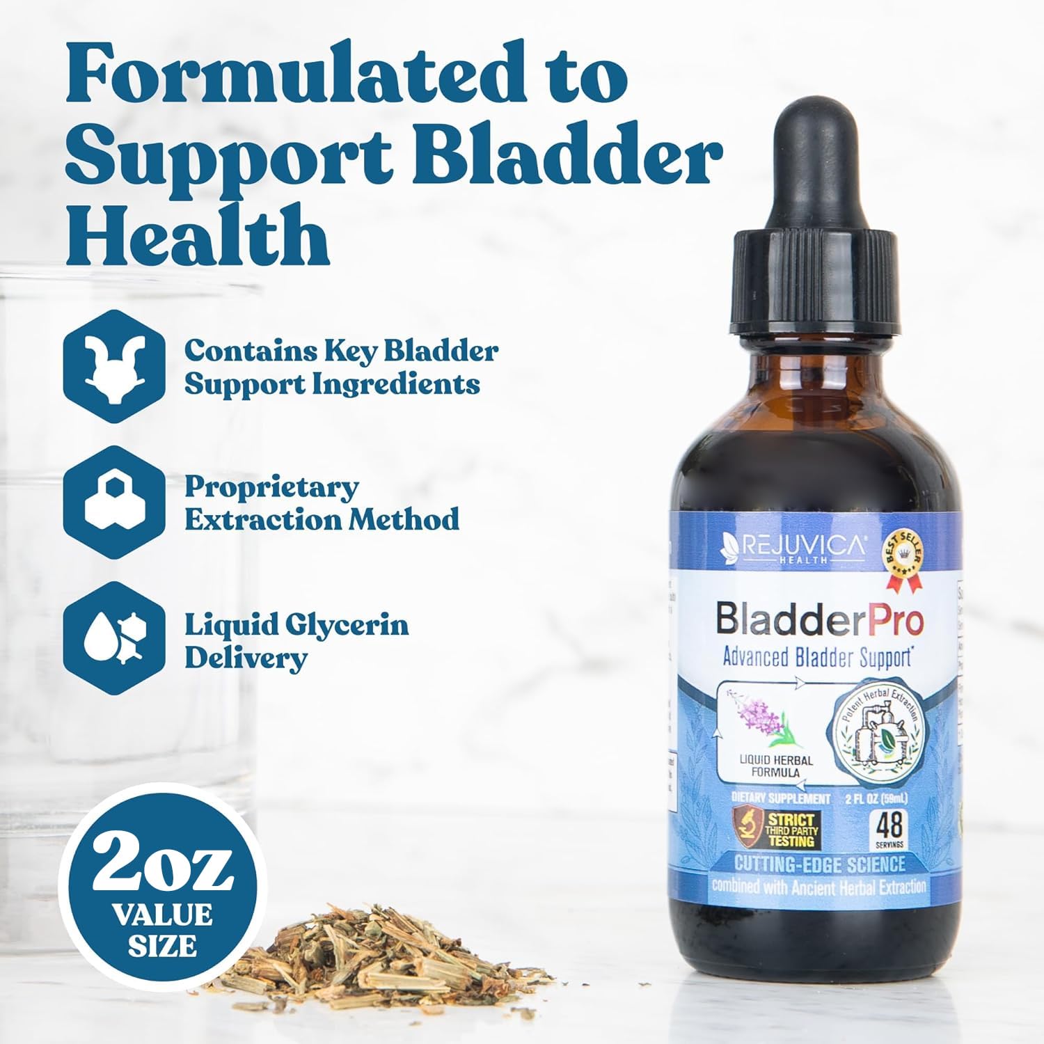 Rejuvica Health BladderPro liquid supplement dropper close-up
