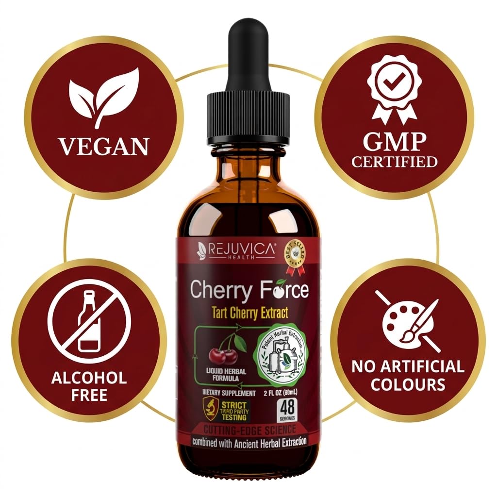 Rejuvica Health Cherry Force liquid supplement label close-up