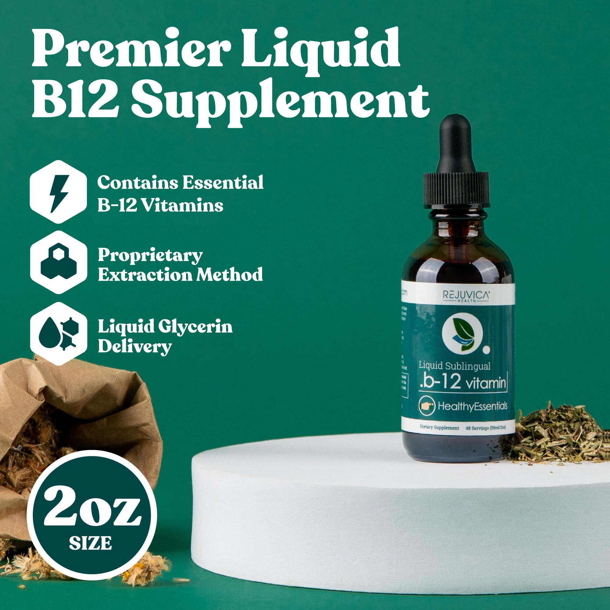 Rejuvica Health Liquid B12 Supplement bottle side view