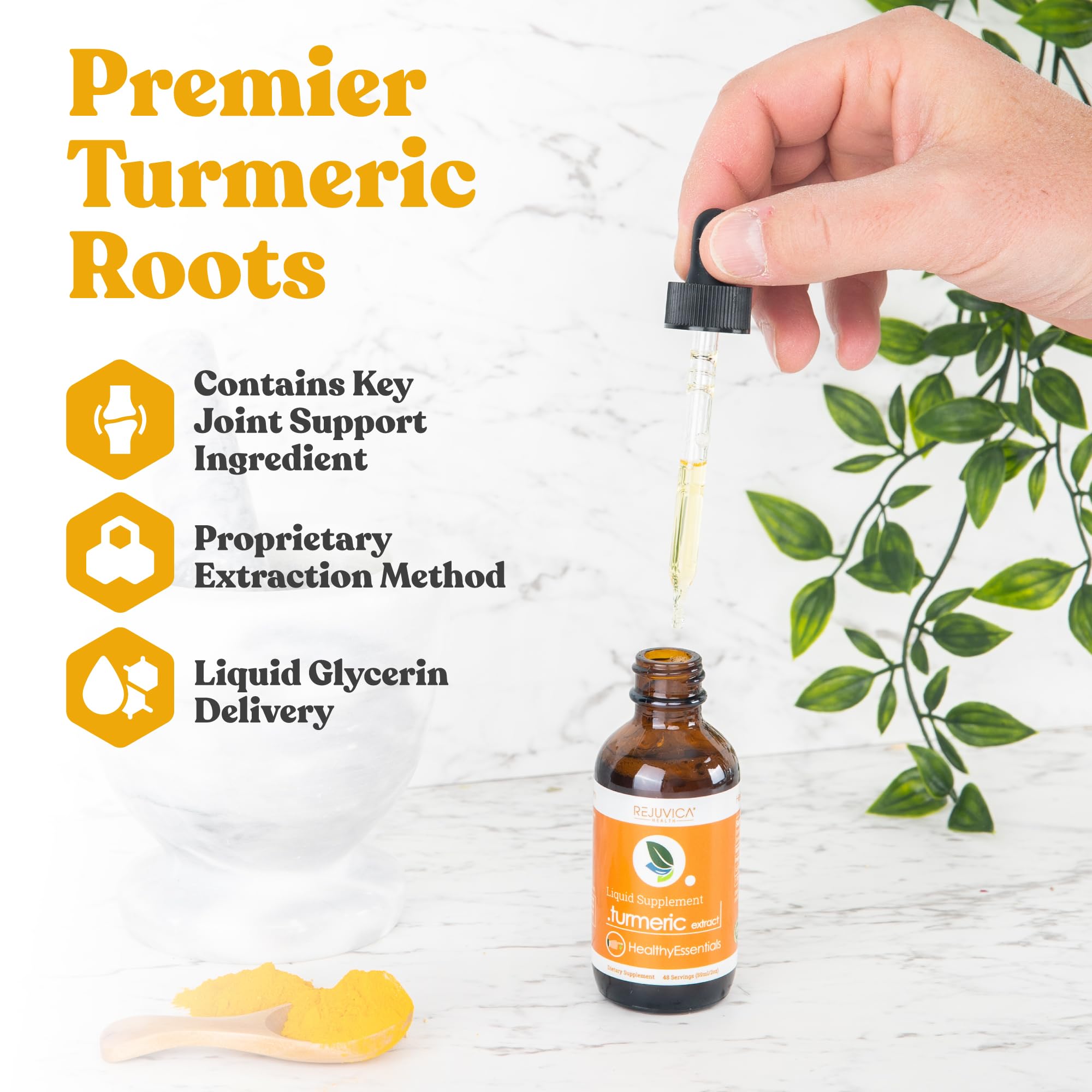Rejuvica Health Liquid Turmeric with Black Pepper 136g bottle side view