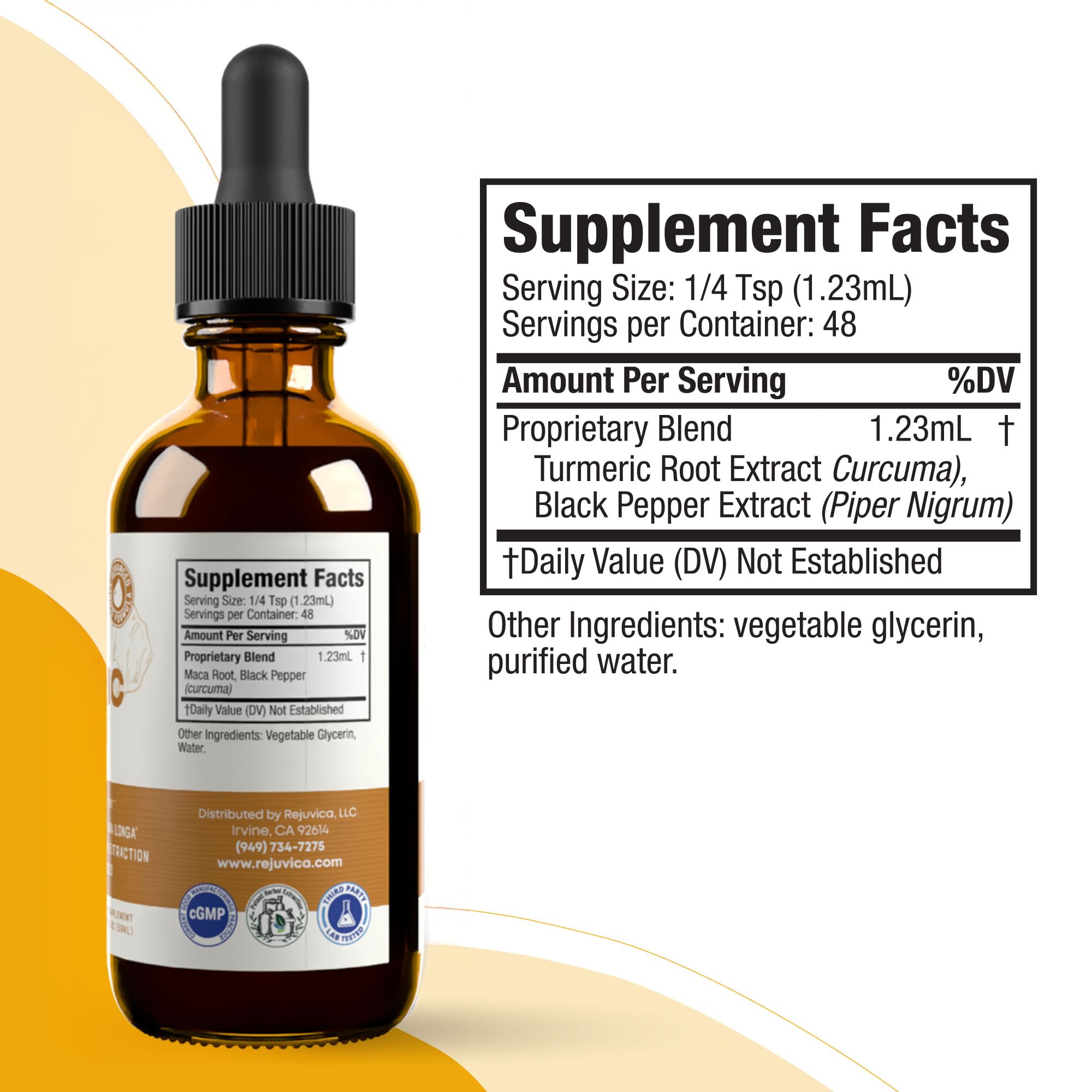 Rejuvica Health Liquid Turmeric with Black Pepper 136g on a wooden table