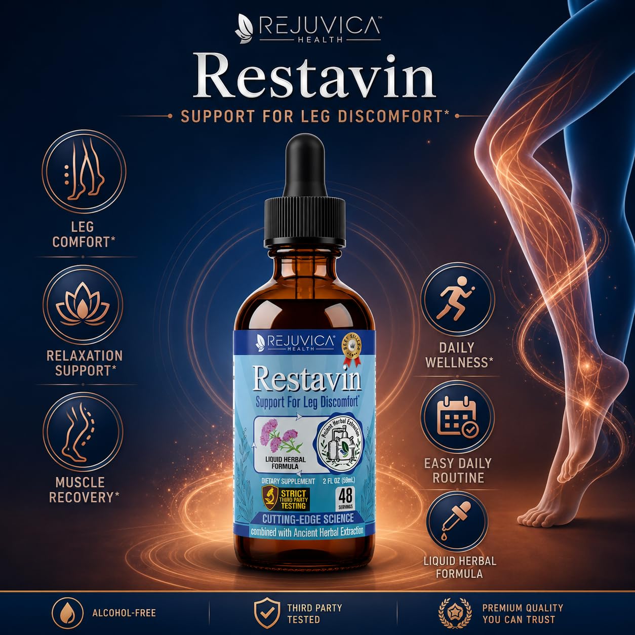 Rejuvica Health Restavin Turmeric Leg Support Supplement 132g dropper