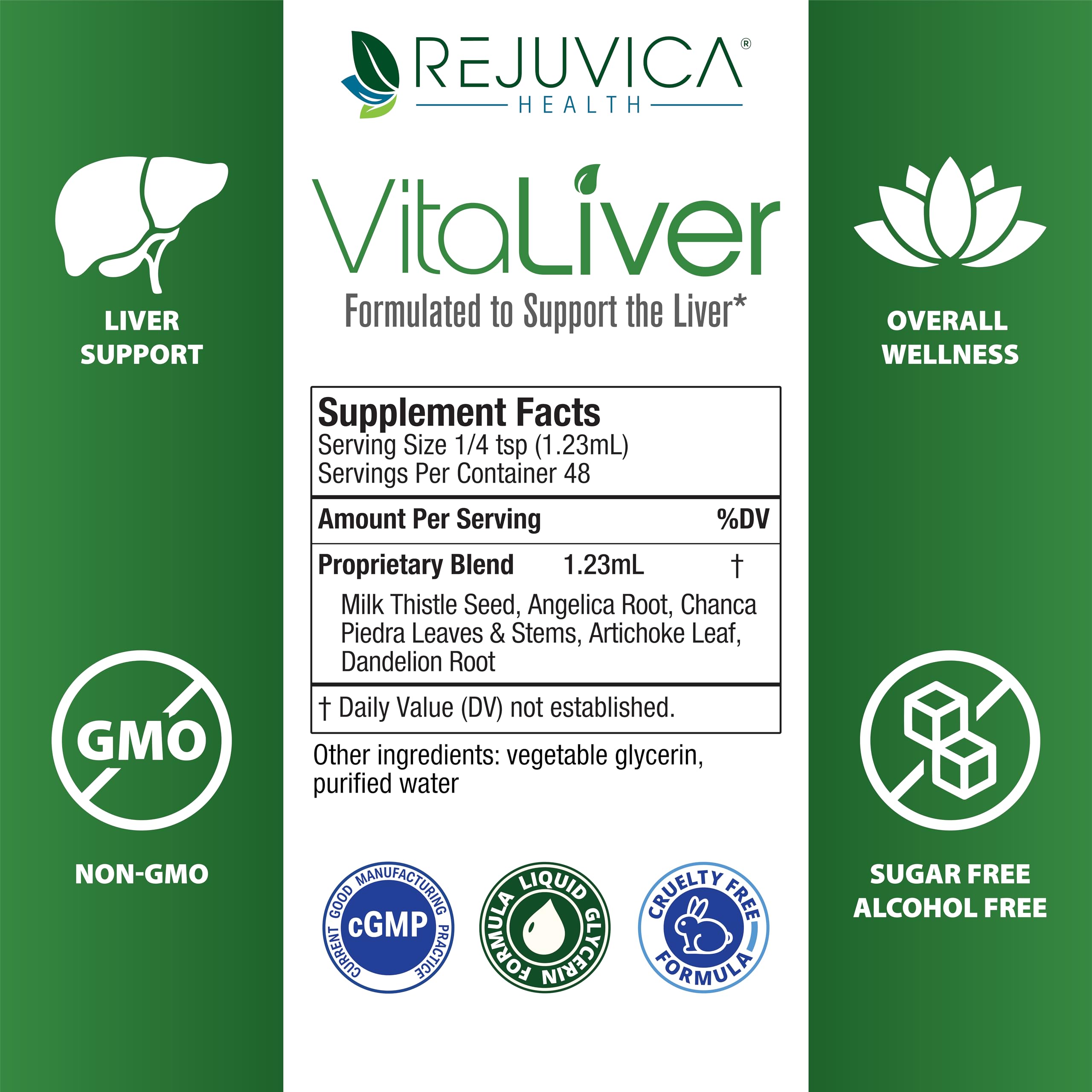 Rejuvica Health VitaLiver Milk Thistle Supplement packaging details