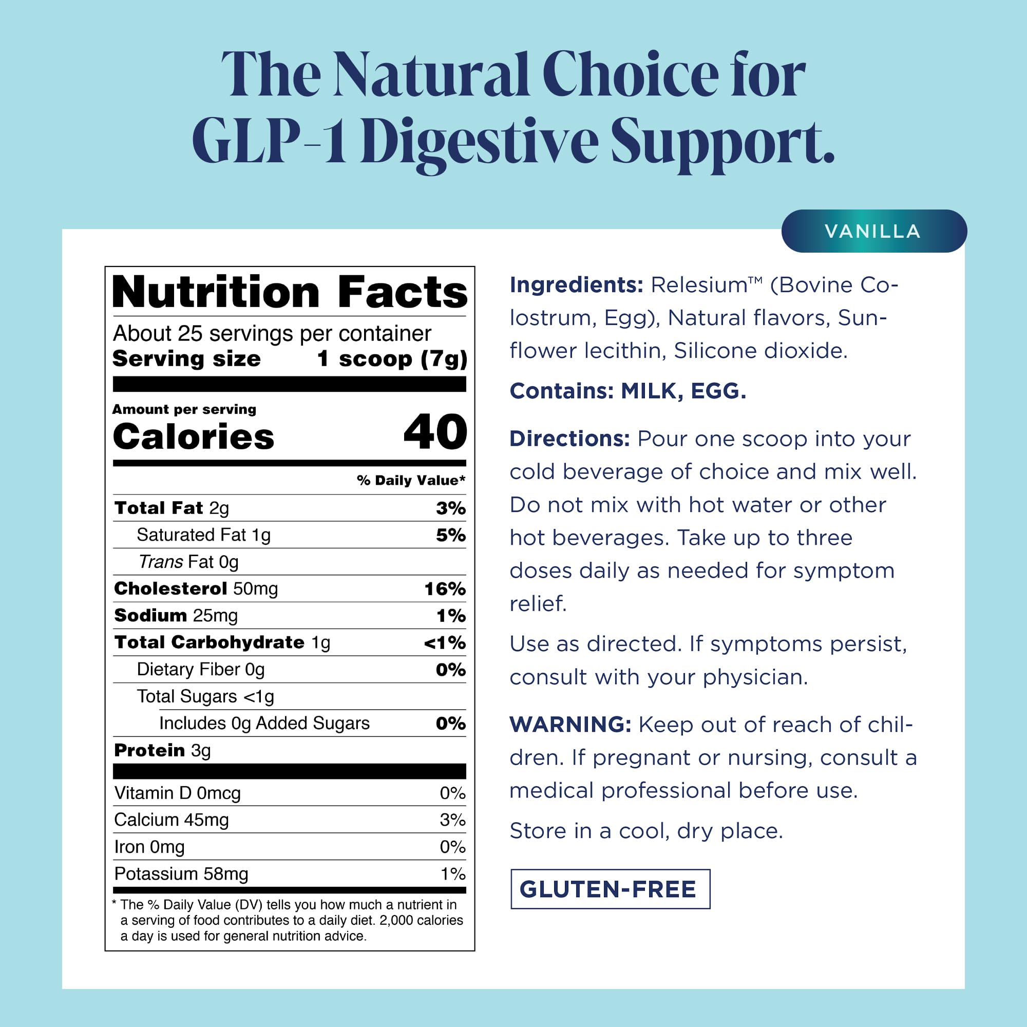 Relesium GLP-1 daily Support Powder on kitchen counter