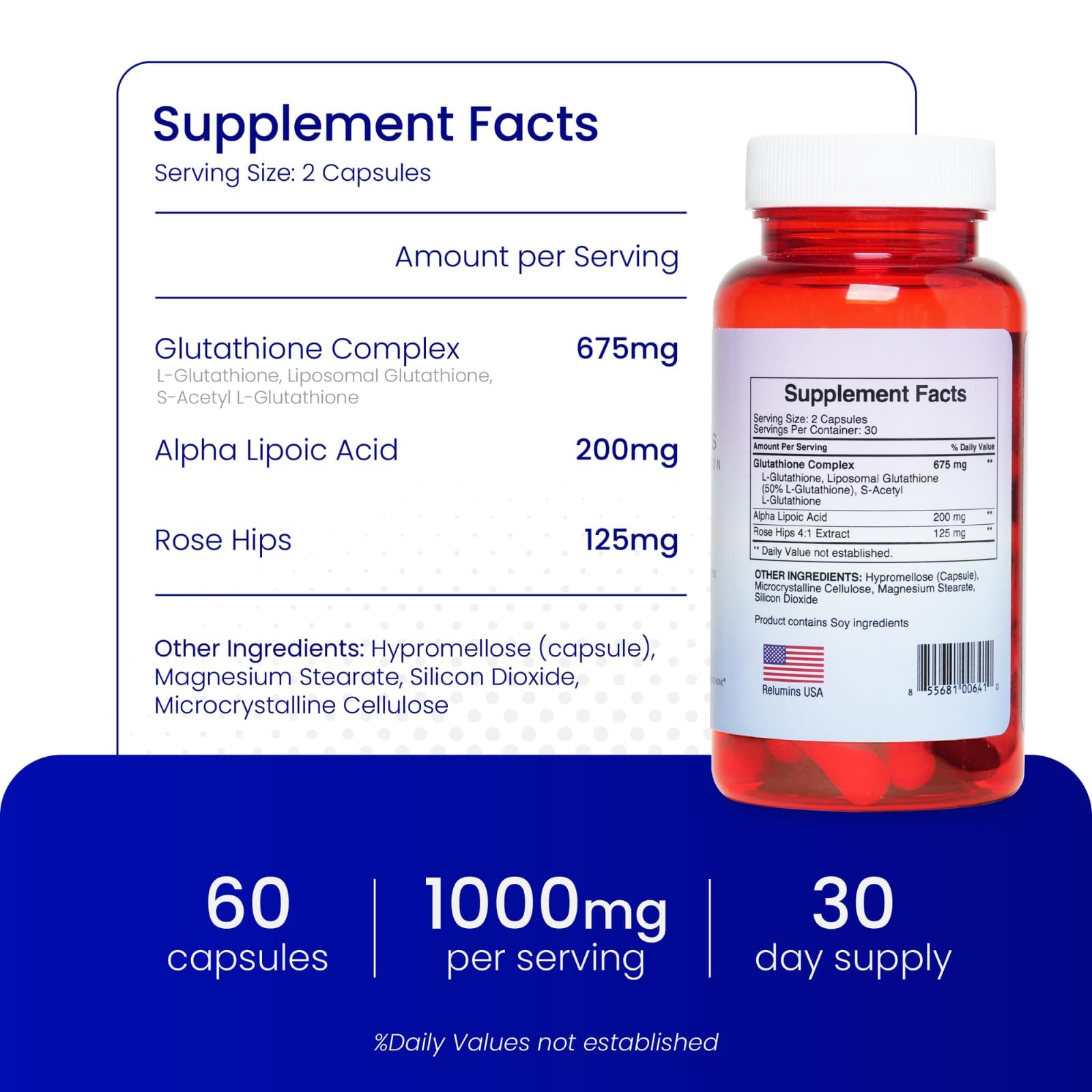 Relumins Advanced Glutathione Complex 1000mg on a wooden table