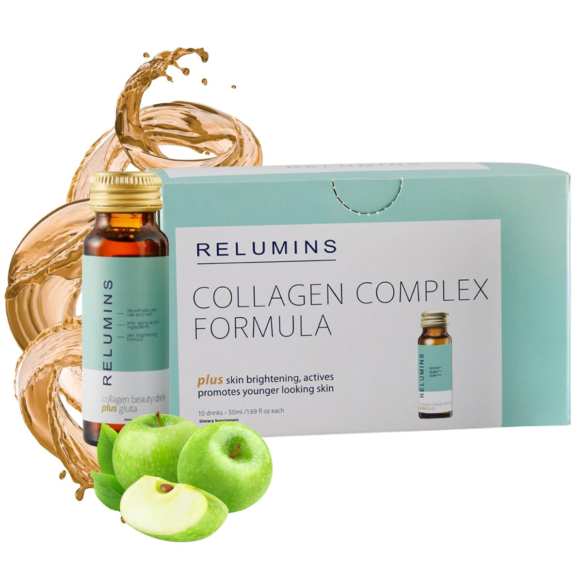 Relumins Collagen Drink 680g front view with apple flavour