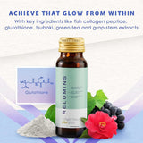 Relumins Collagen Drink 680g lifestyle scene with glass