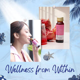 Relumins Hydration Shots packaging with eco-friendly glass bottle