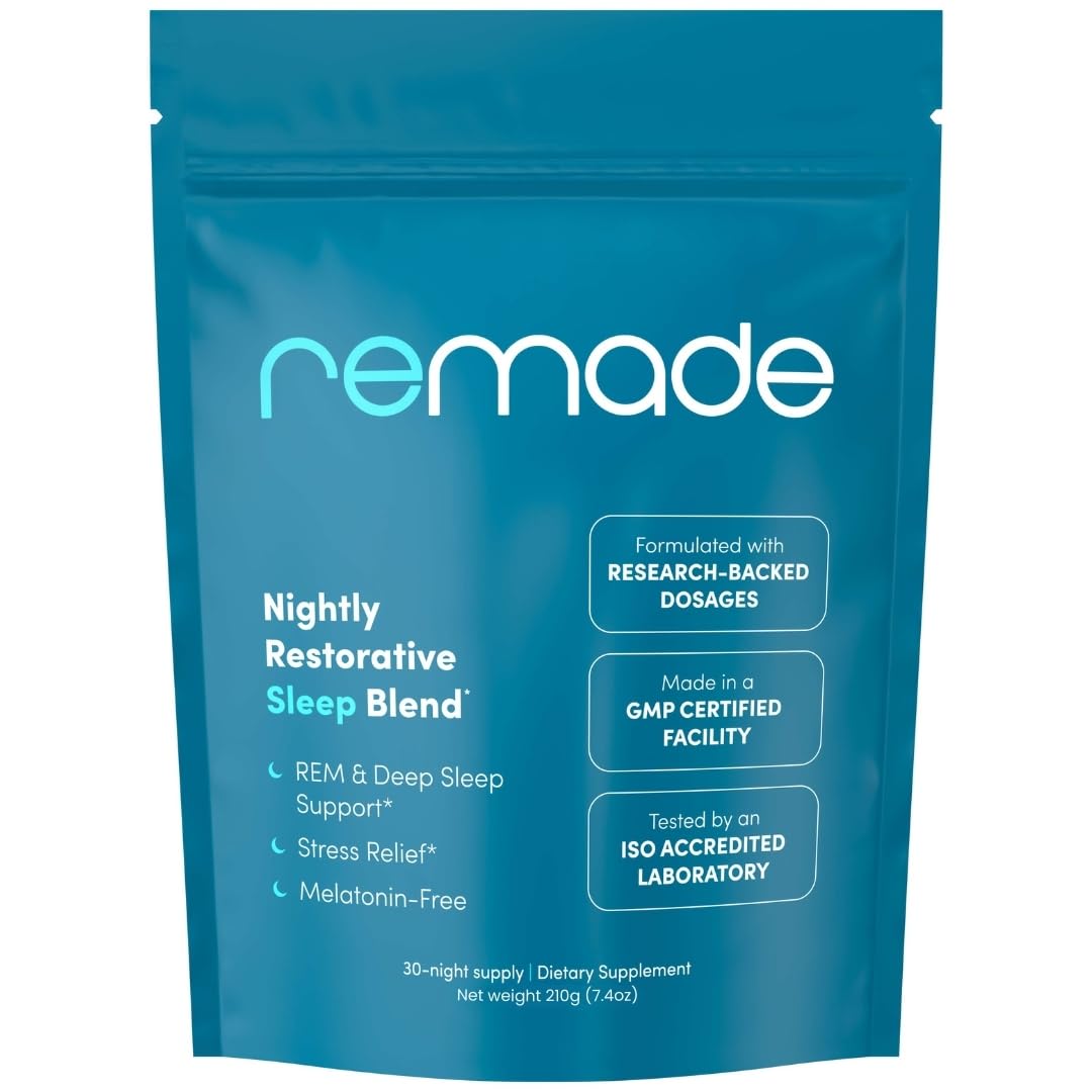 Remade Natural Sleep Aid Powder 7.4oz front view with packaging