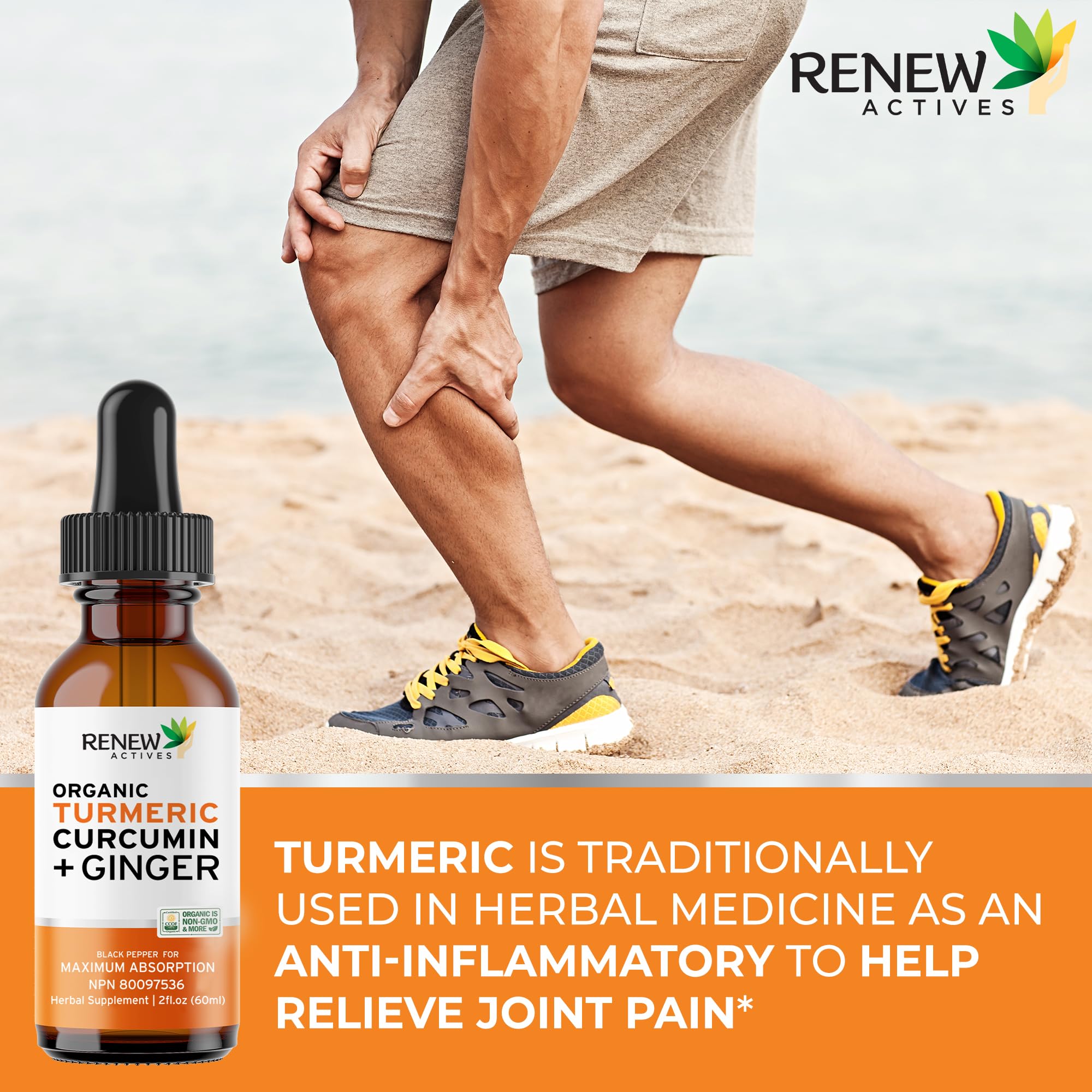 Renew Actives Organic Turmeric Curcumin Drops bottle side view