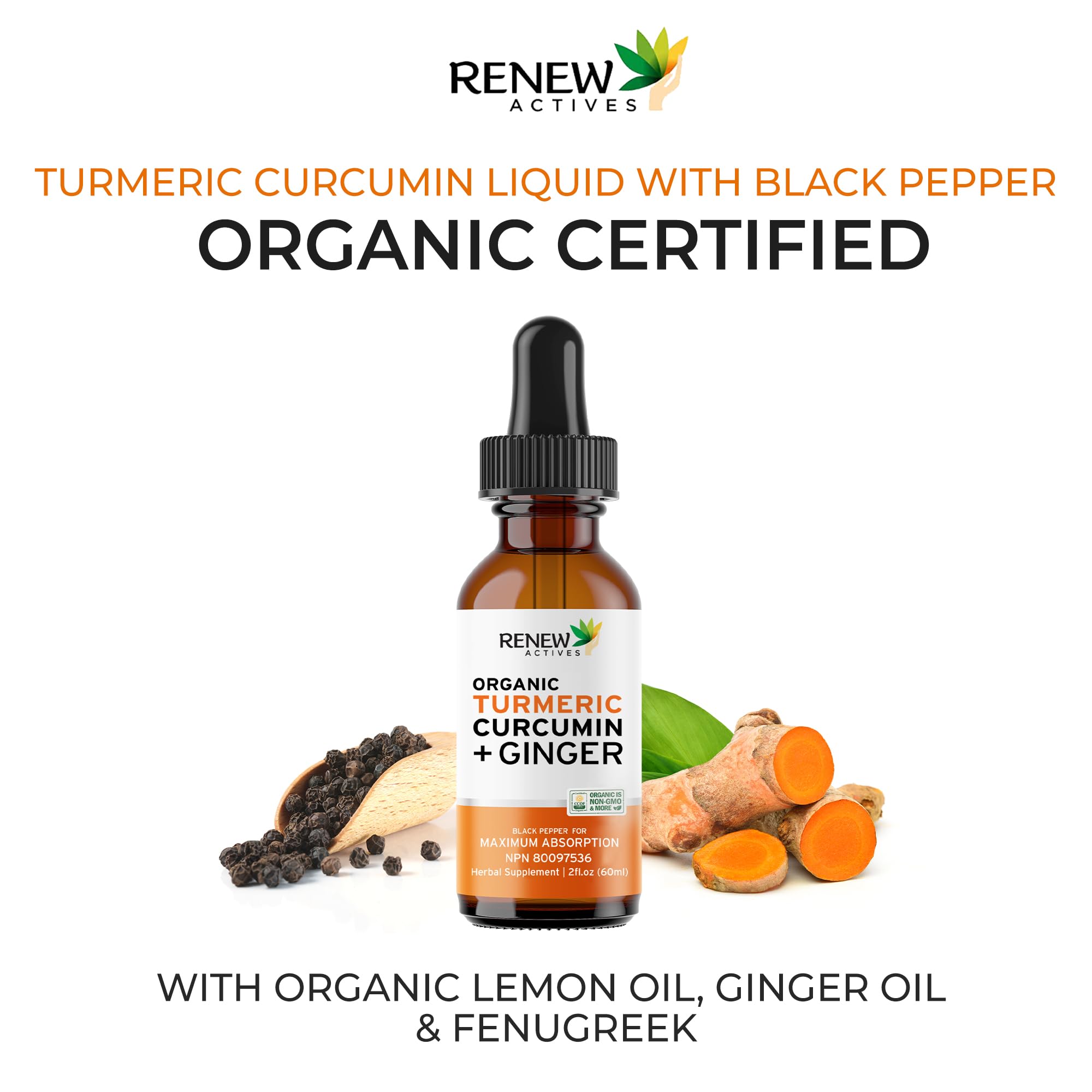 Renew Actives Organic Turmeric Curcumin Drops in a glass of water