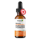 Renew Actives Organic Turmeric Curcumin Drops lifestyle scene with fruits