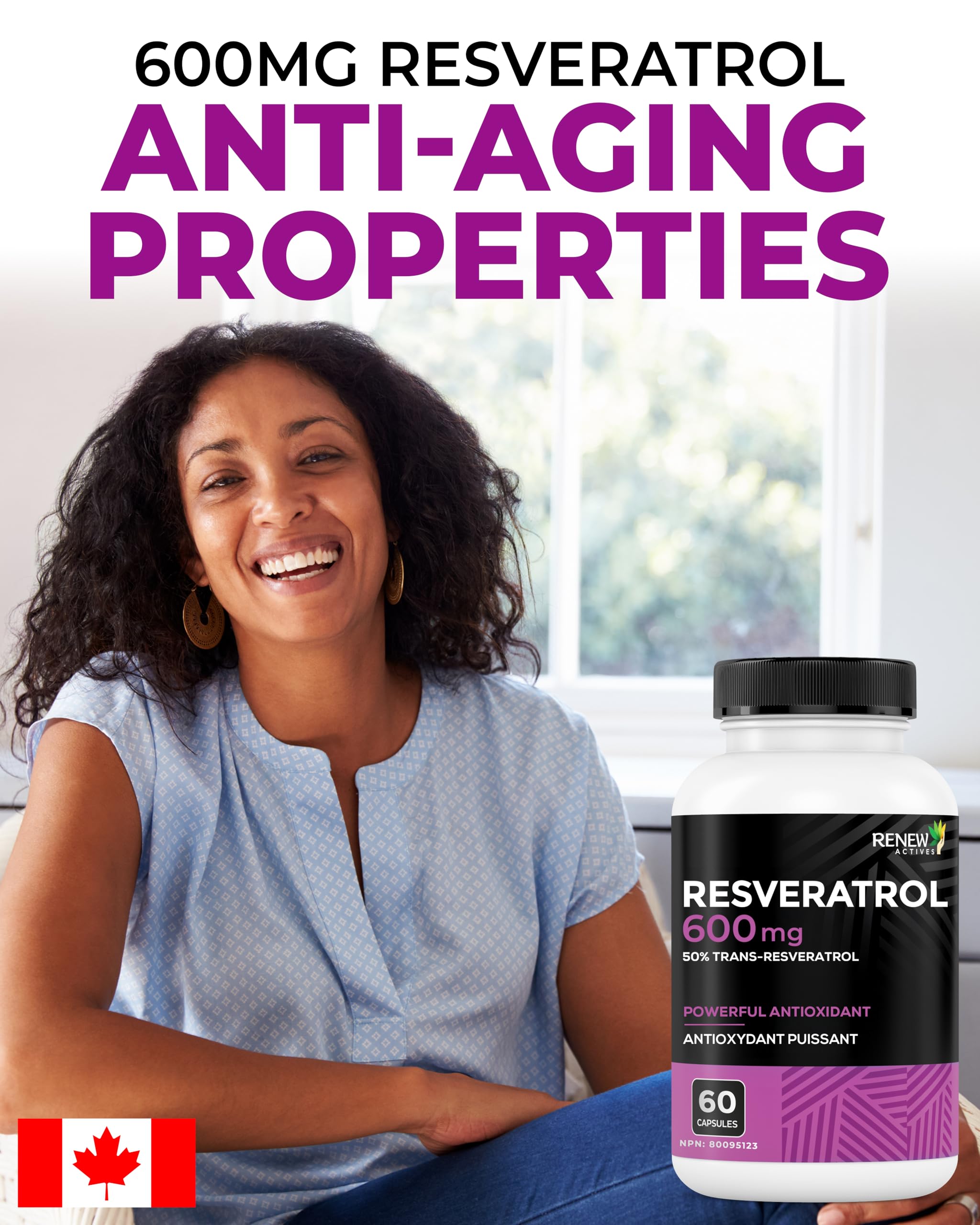 Renew Actives Resveratrol Supplement 600mg capsule bottle with label