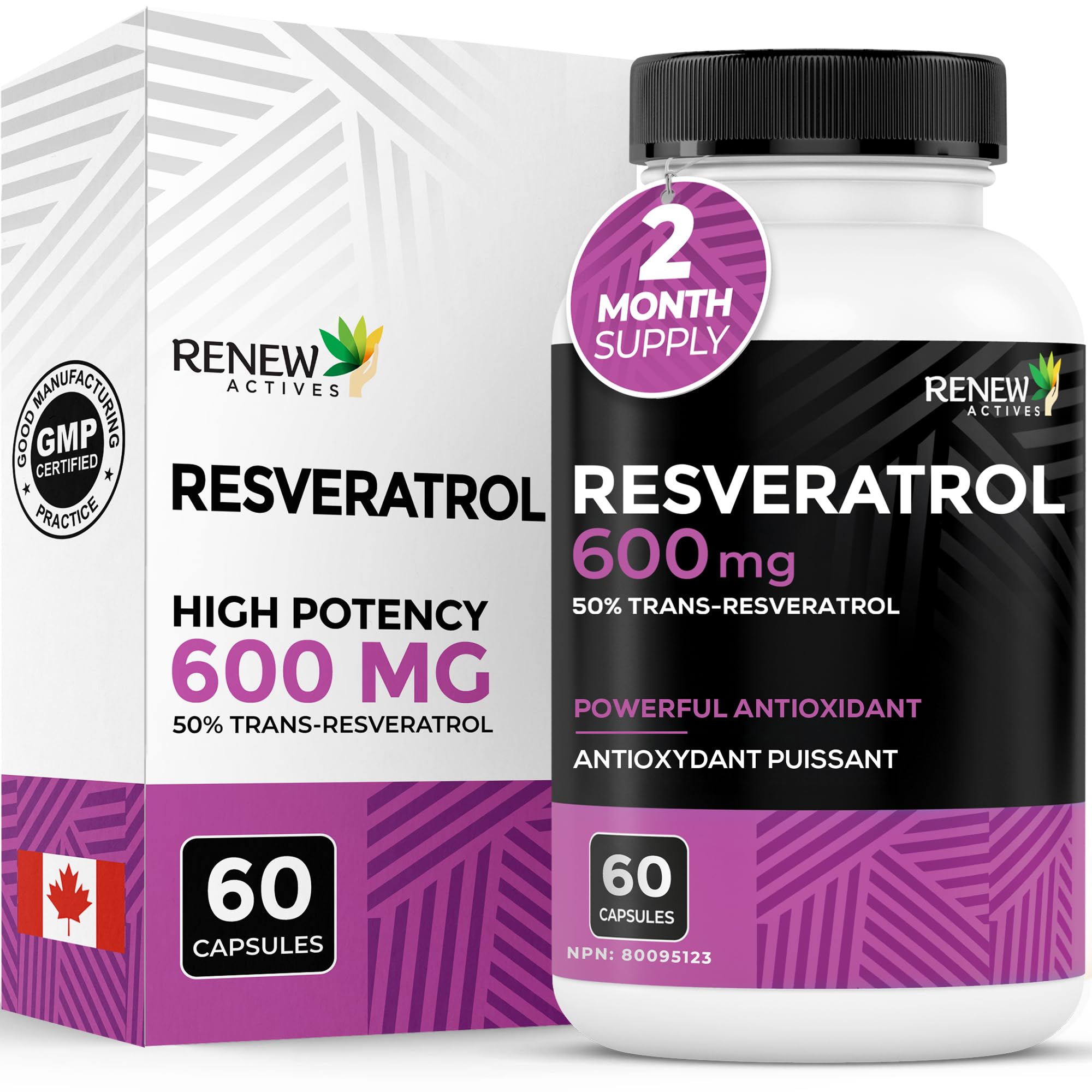 Renew Actives Resveratrol Supplement 600mg capsule front view