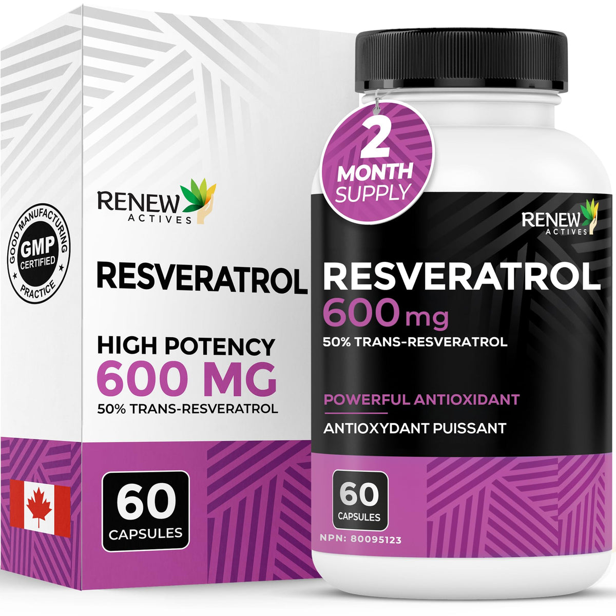 Renew Actives Resveratrol Supplement 600mg capsule front view
