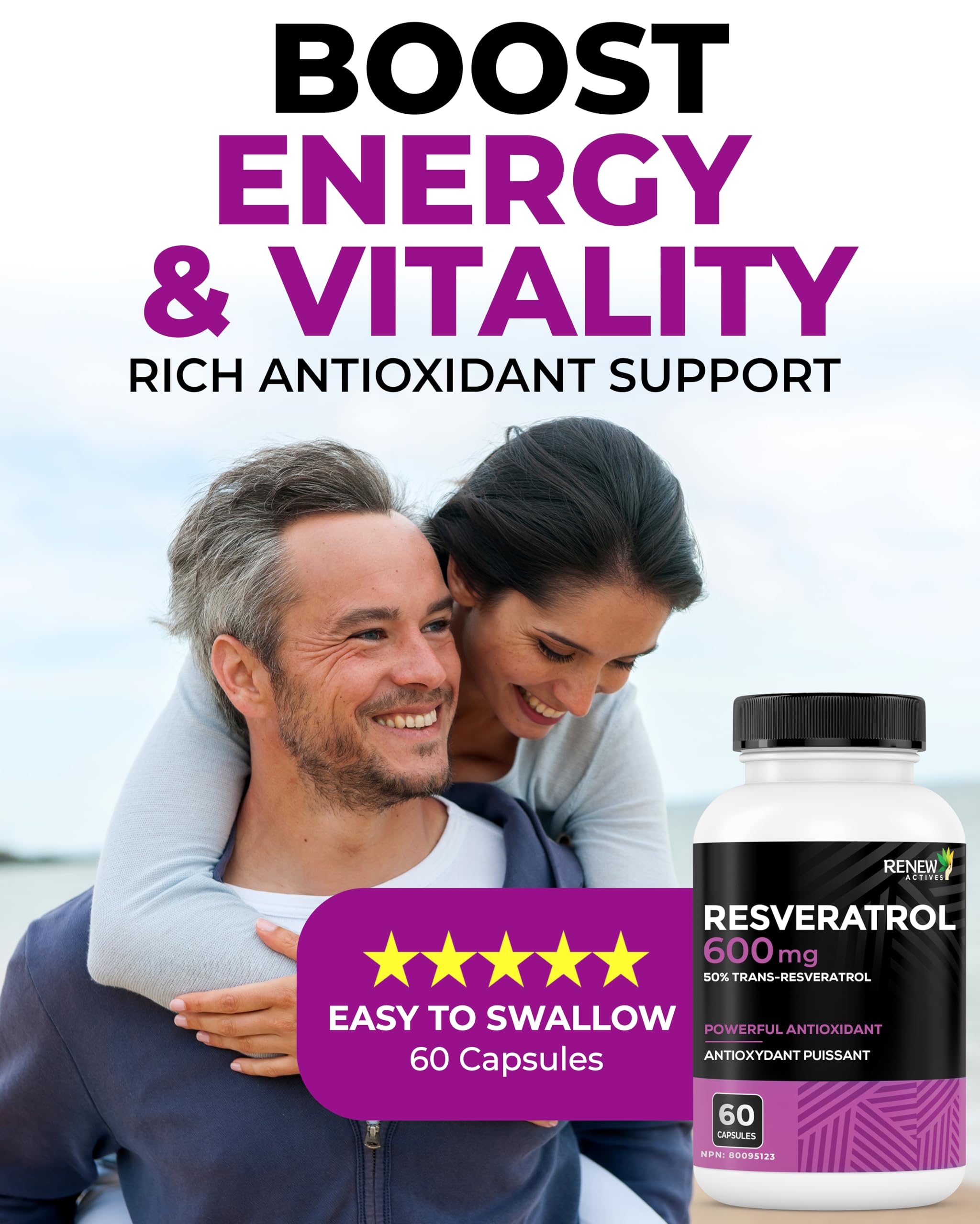 Renew Actives Resveratrol Supplement 600mg capsule side view