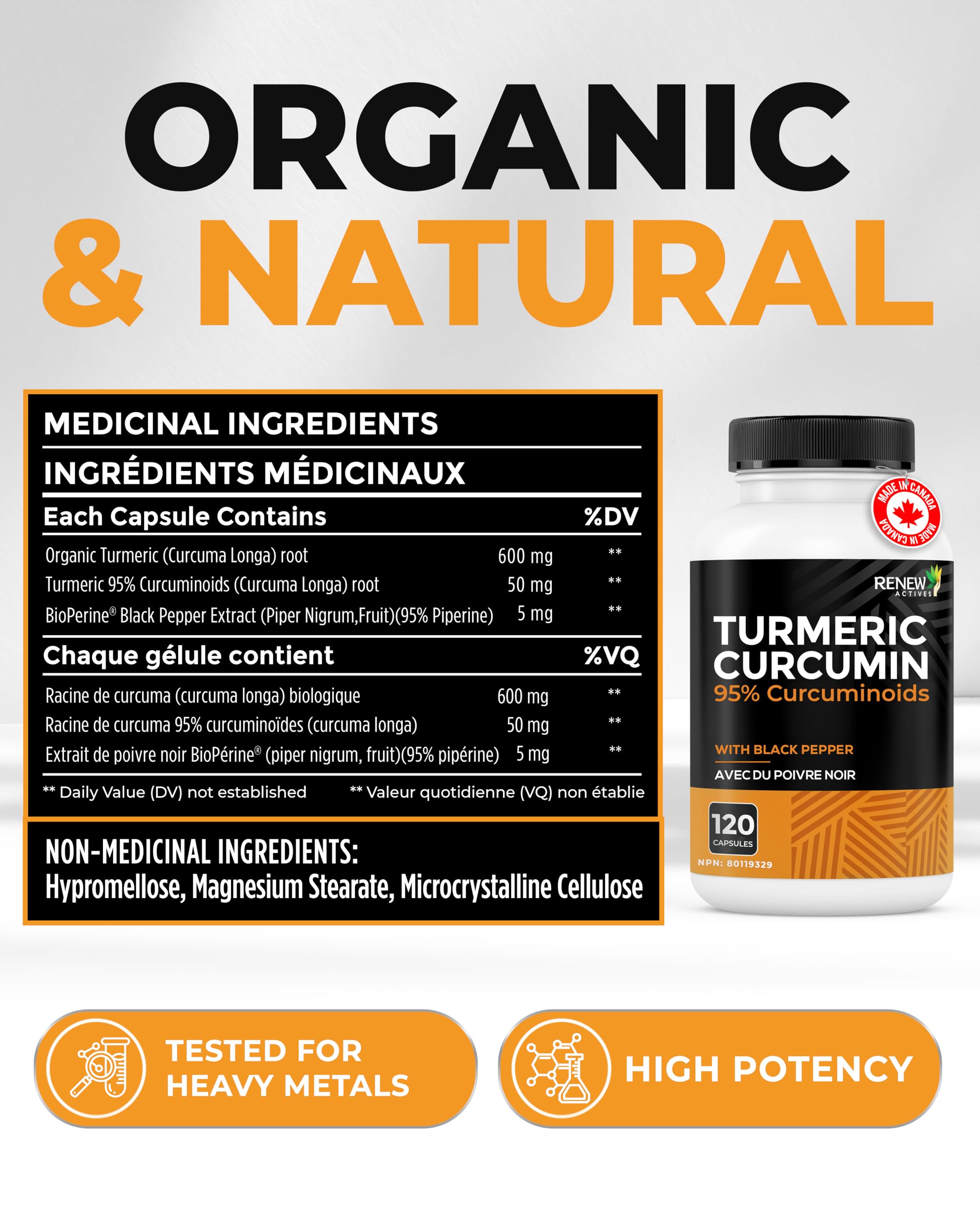 Renew Actives Turmeric Curcumin capsules in a hand