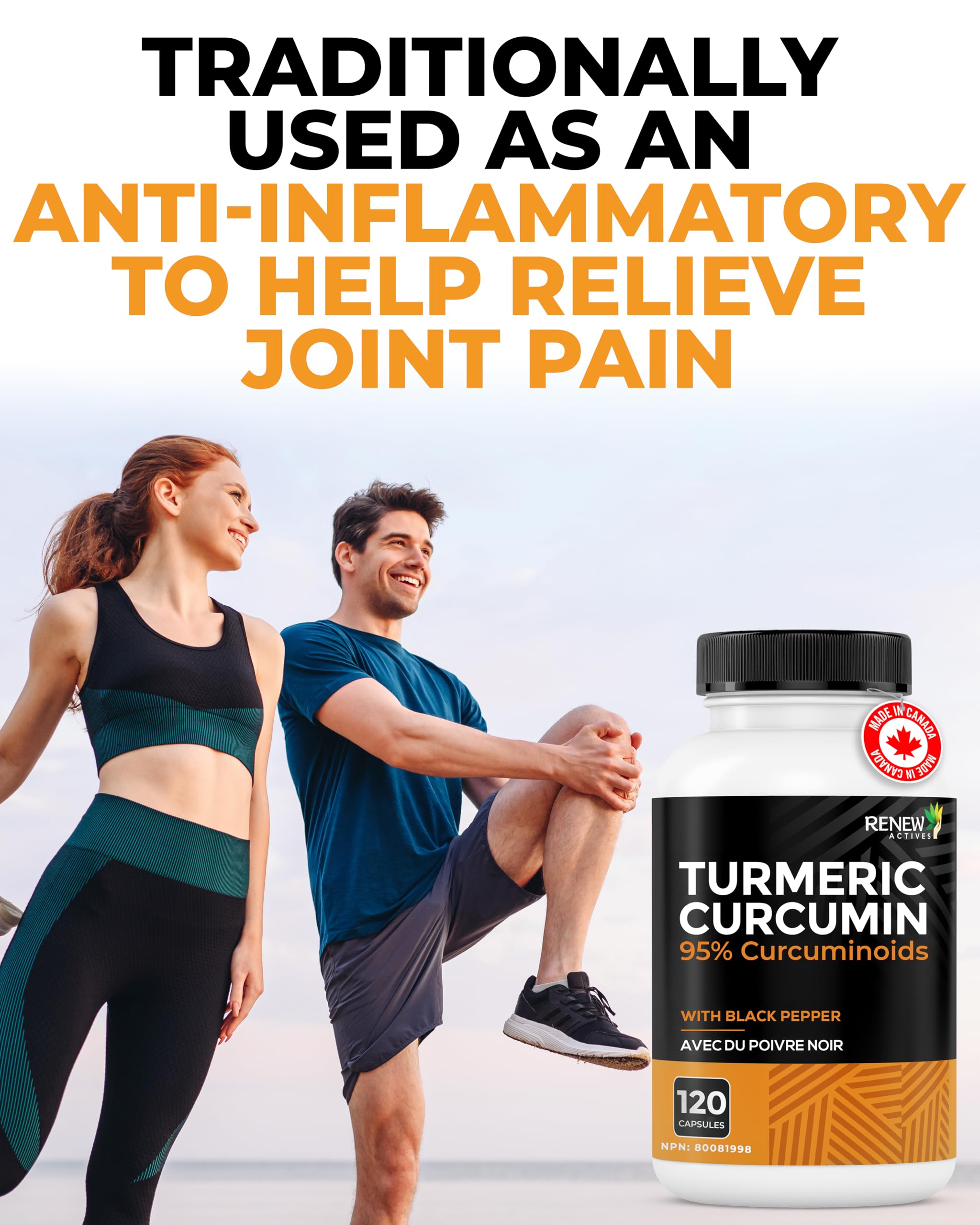 Renew Actives Turmeric Curcumin capsules on a wooden surface