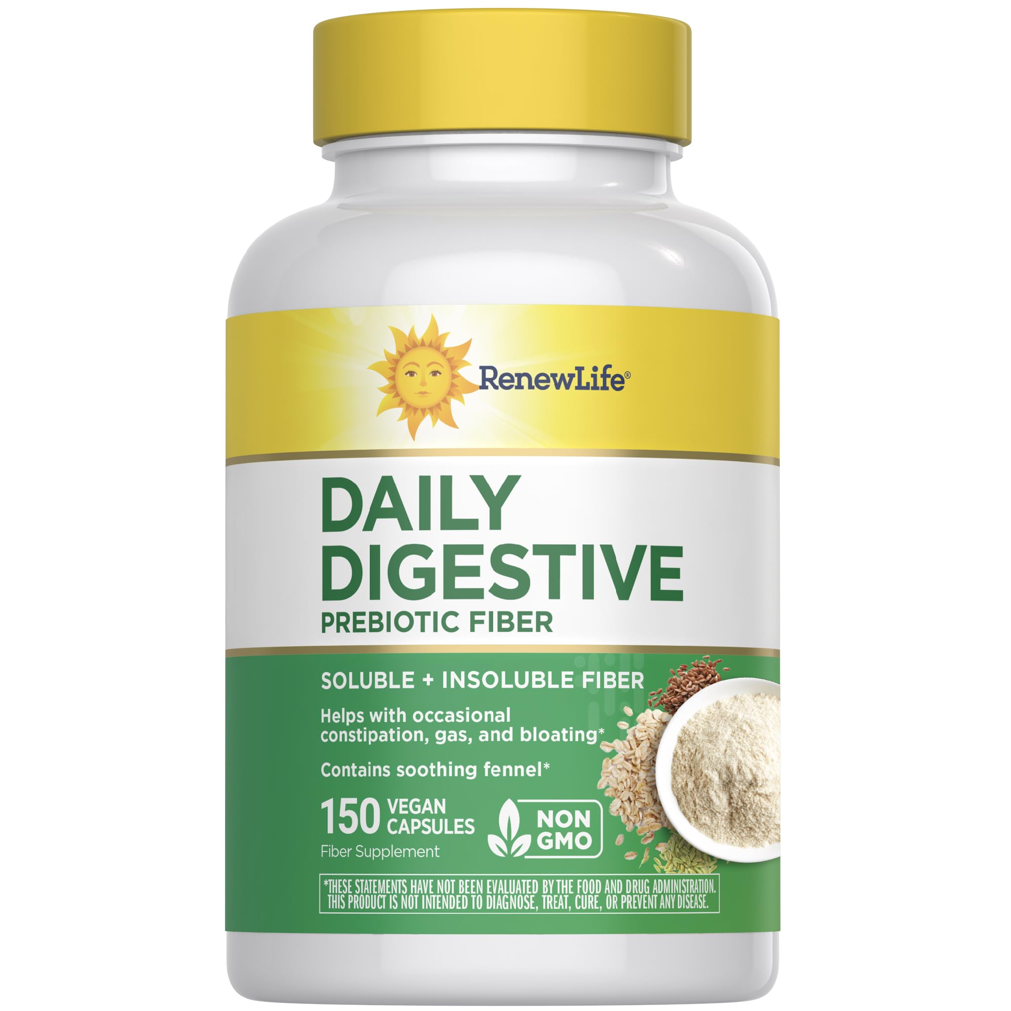 Renew Life Adult Daily daily Prebiotic Fiber 150 vegetarian capsules front view