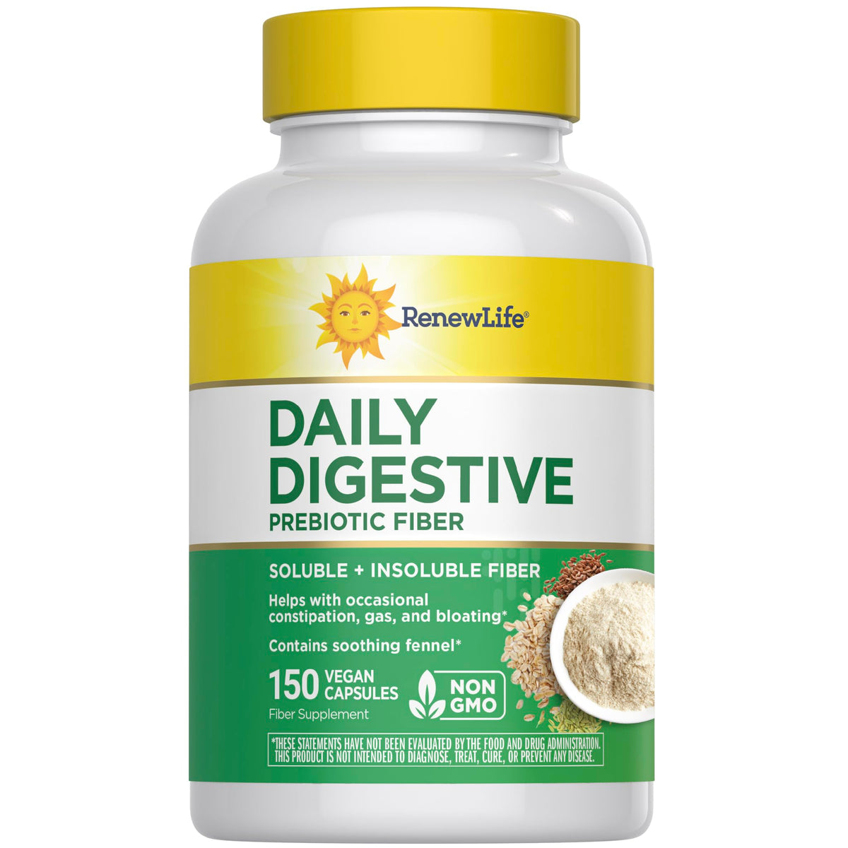 Renew Life Adult Daily daily Prebiotic Fiber 150 vegetarian capsules front view