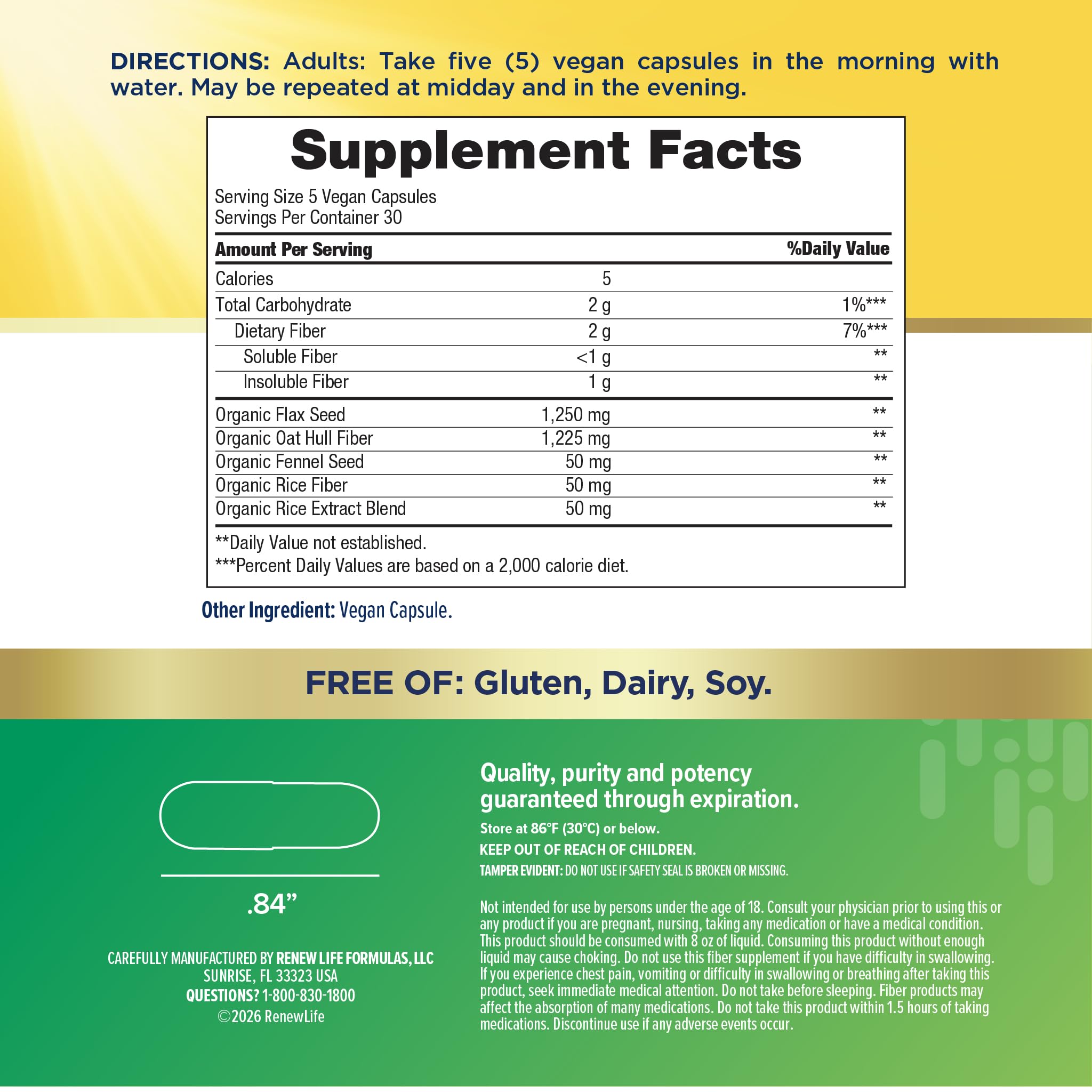 Renew Life Adult Daily daily Prebiotic Fiber capsules on a wooden table
