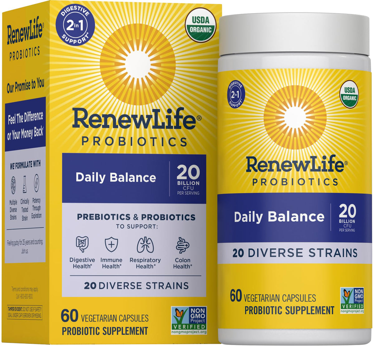 Renew Life Daily Balance Probiotic 60 capsules front view