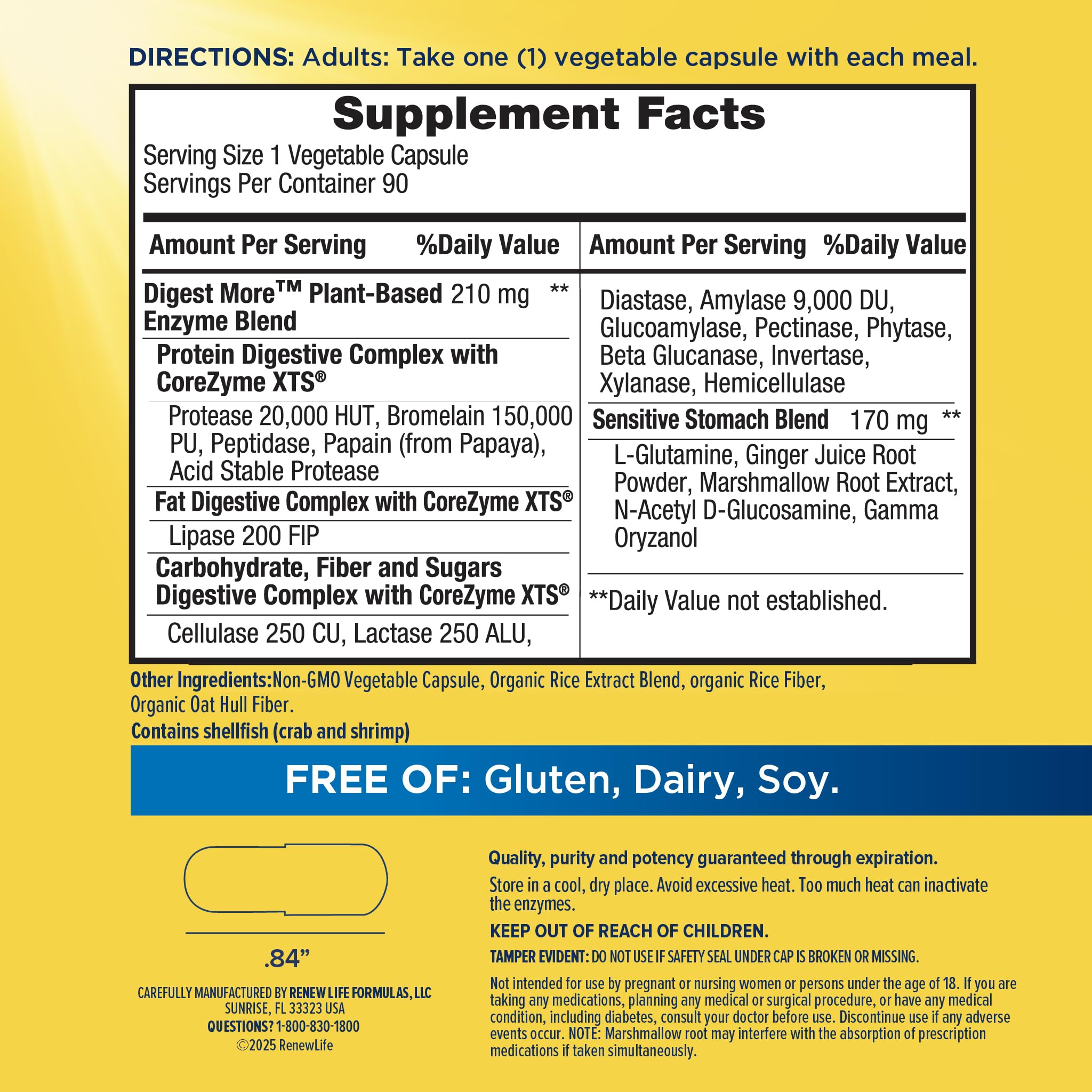 Renew Life daily Enzymes bottle with label showing ingredients