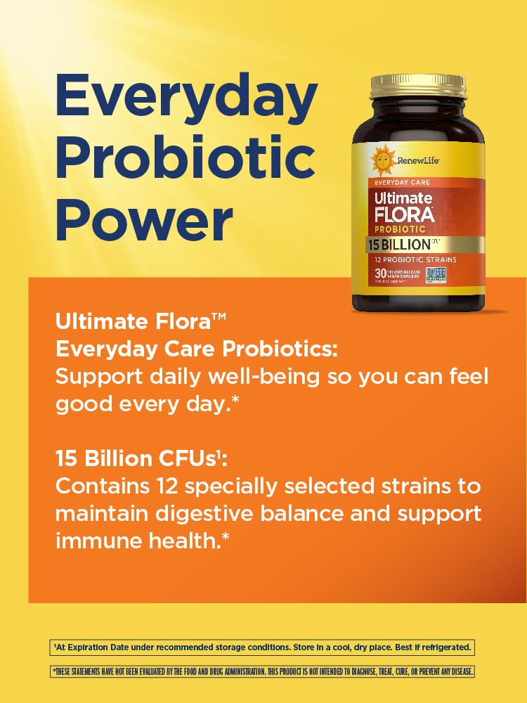 Renew Life Everyday Probiotic Capsules 15 Billion CFU packaging on a table