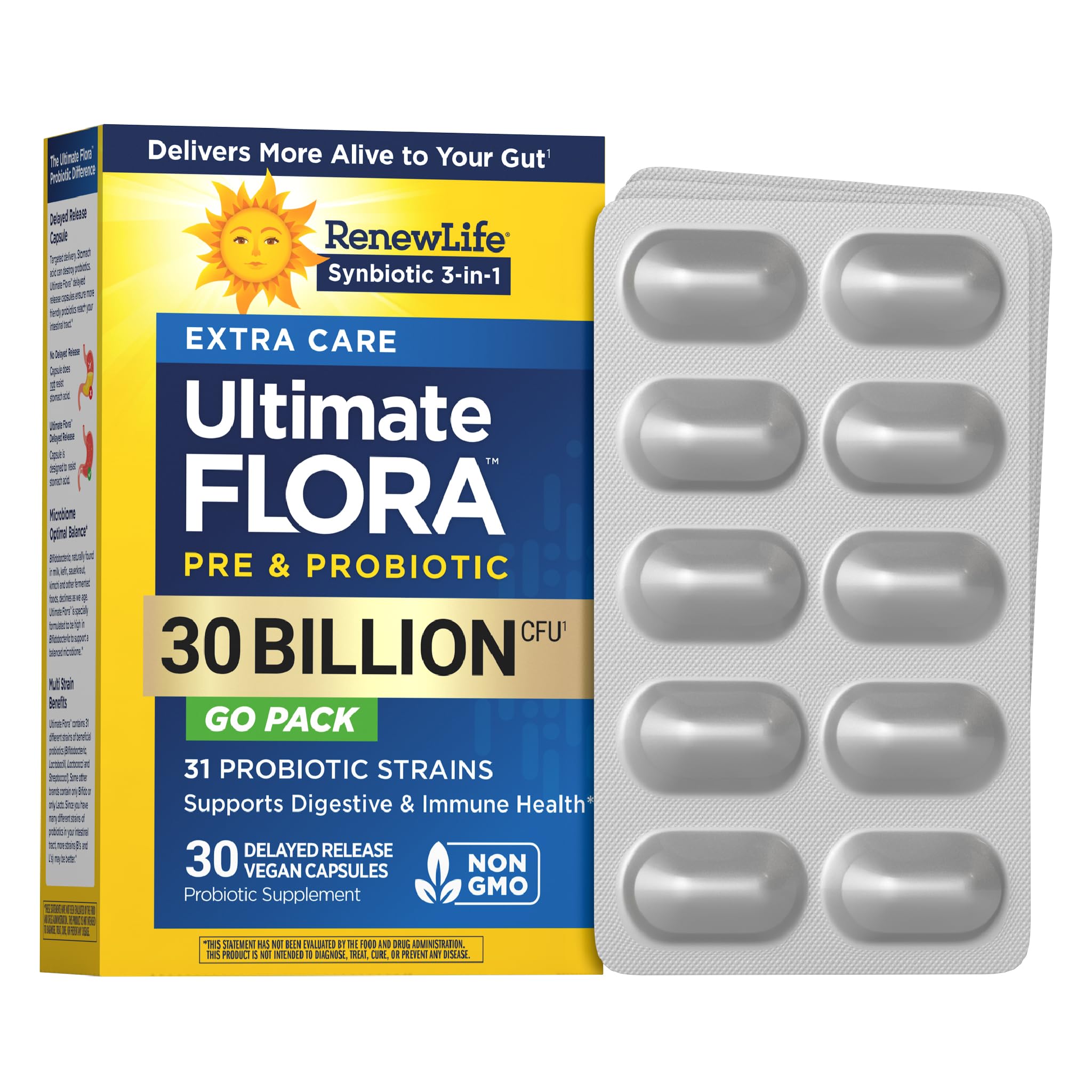 Renew Life Extra Care Probiotic Capsules front view with packaging