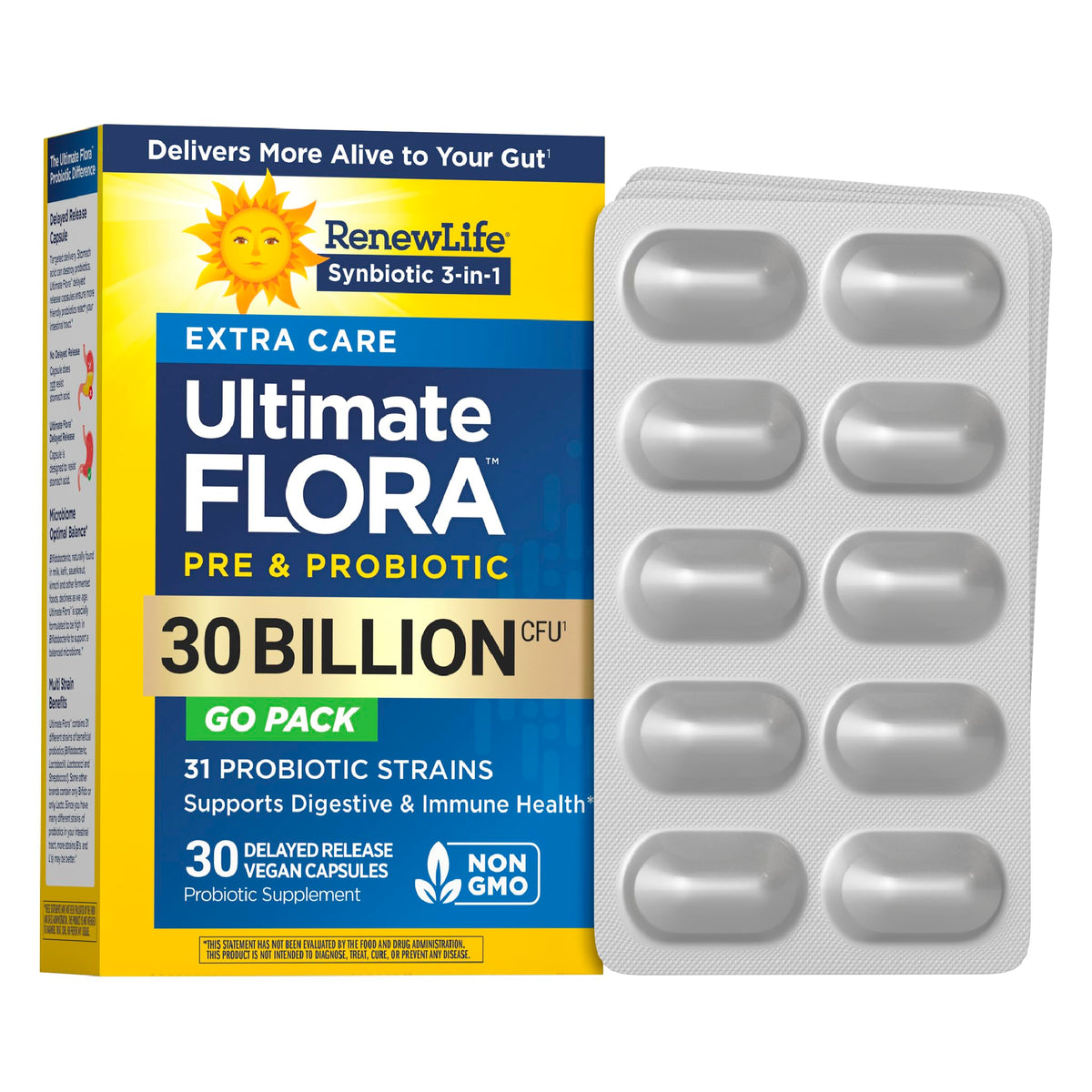 Renew Life Extra Care Probiotic Capsules front view with packaging