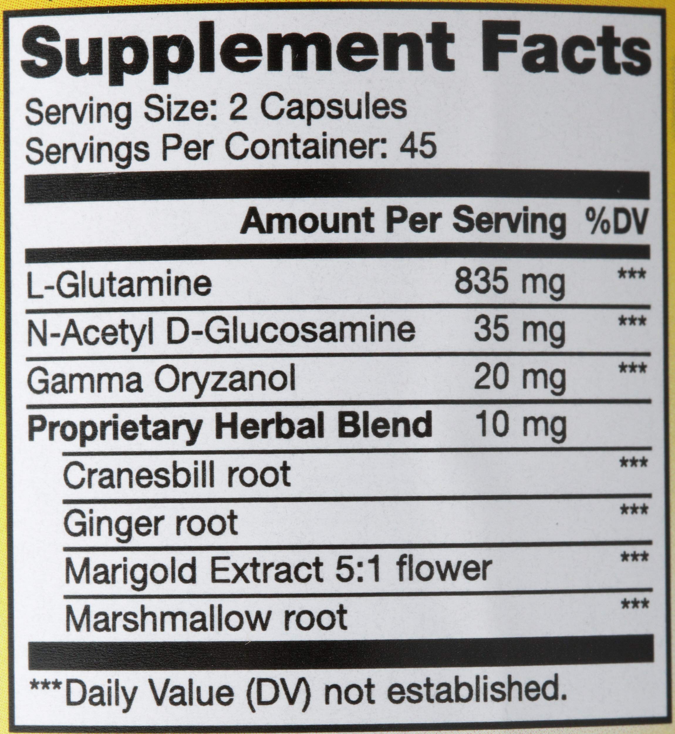 Renew Life IntestiNew L-Glutamine nutritional information label