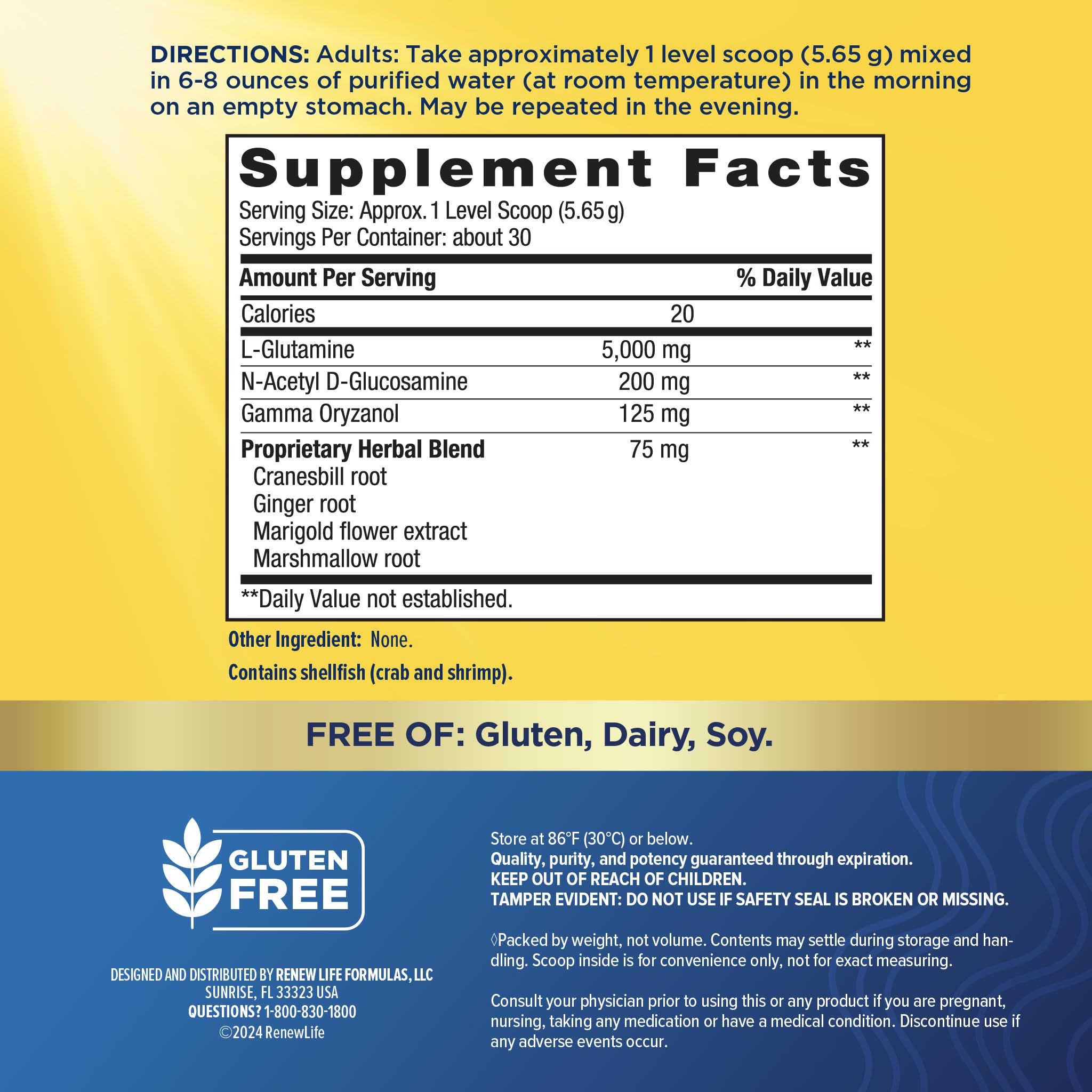 Renew Life IntestiNew L-Glutamine Powder 5000mg packaging