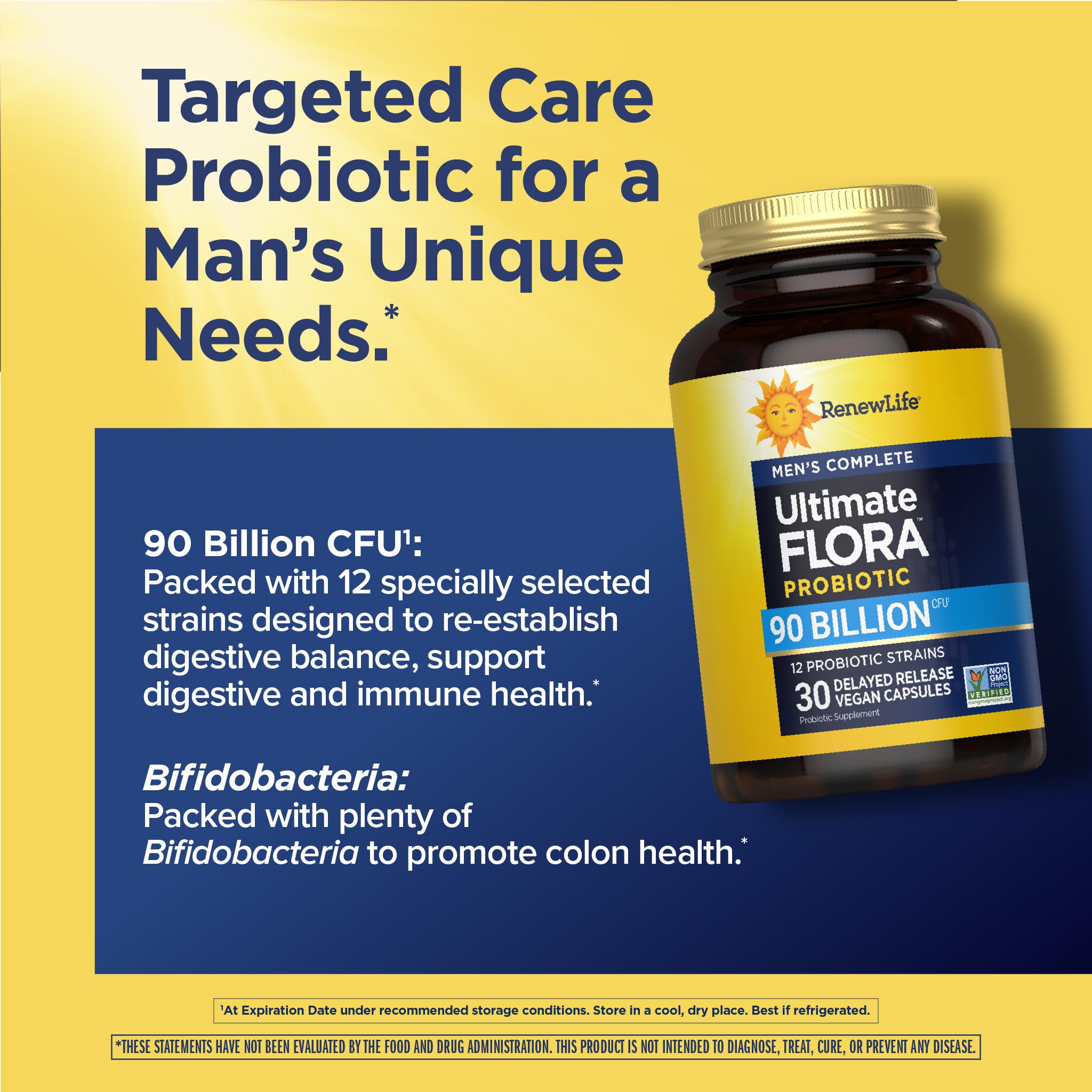 Renew Life Men's Care Probiotic Capsules on a wooden table