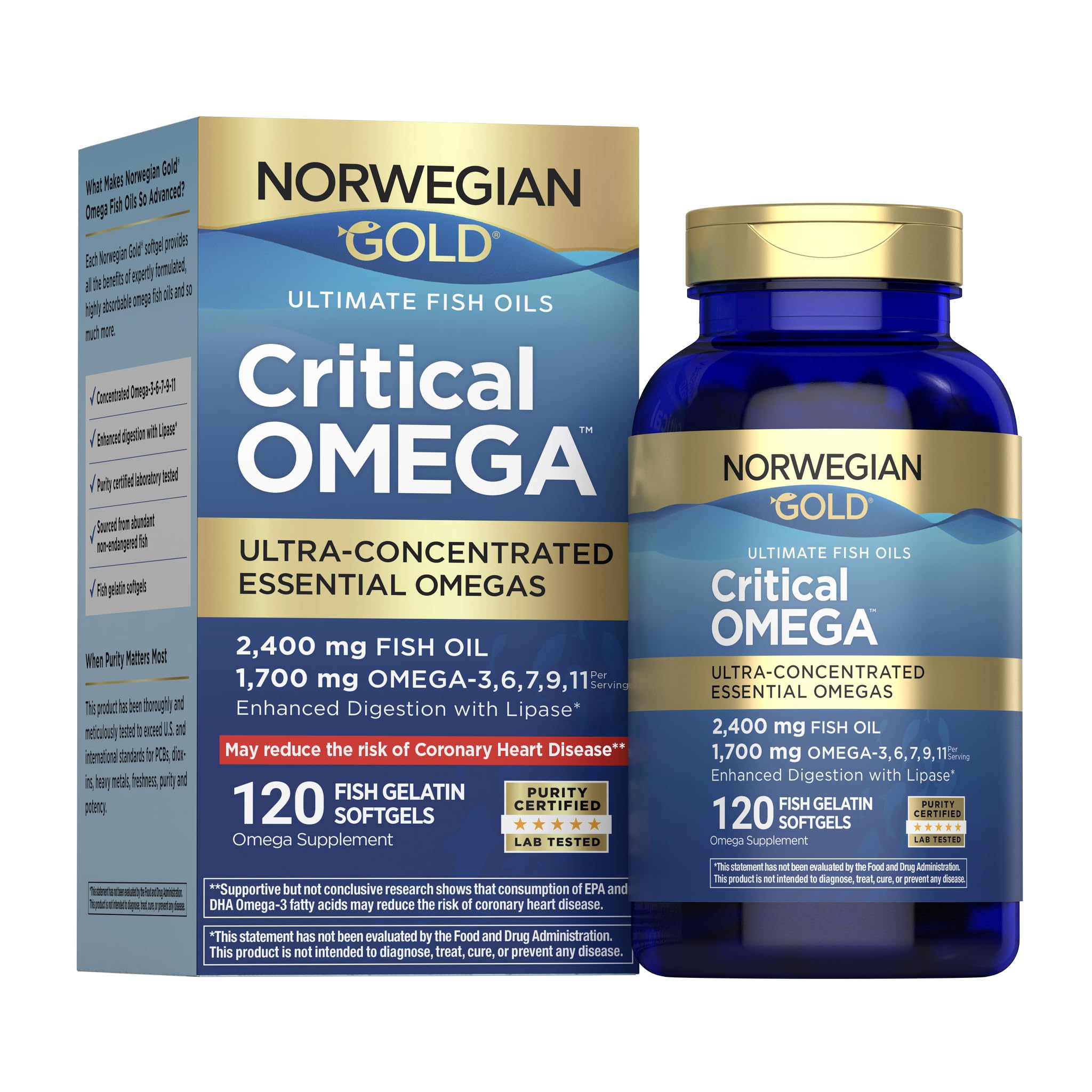 Renew Life Norwegian Gold Critical Omega Softgels 120-count bottle front view