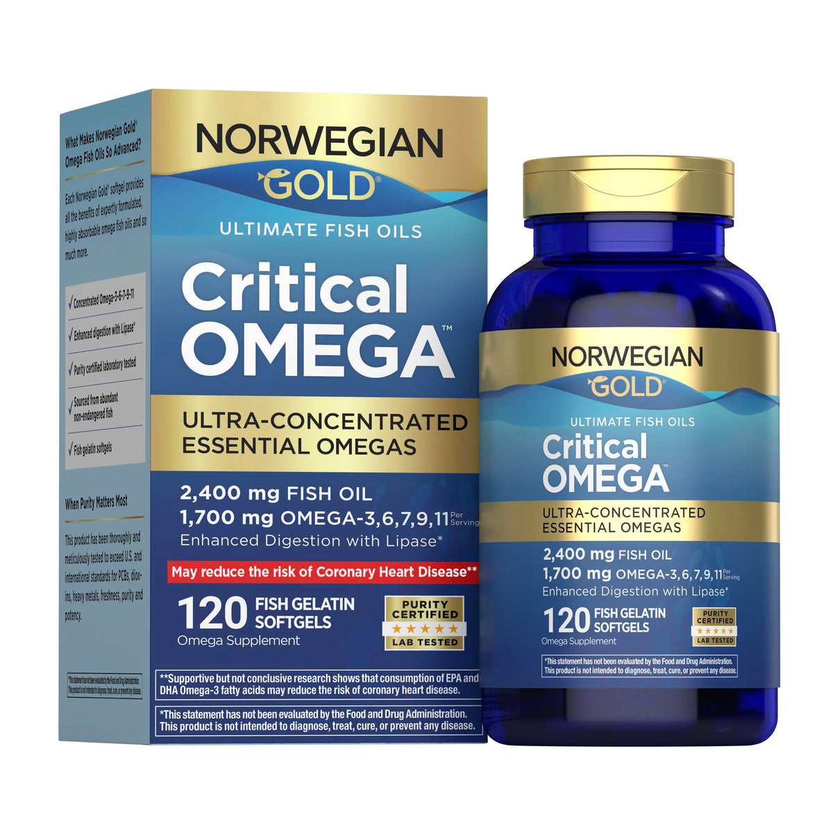 Renew Life Norwegian Gold Critical Omega Softgels 120-count bottle front view