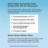 Renew Life Norwegian Gold Critical Omega Softgels displayed with a measuring spoon