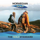 Renew Life Norwegian Gold Critical Omega Softgels in a lifestyle setting with a glass of water