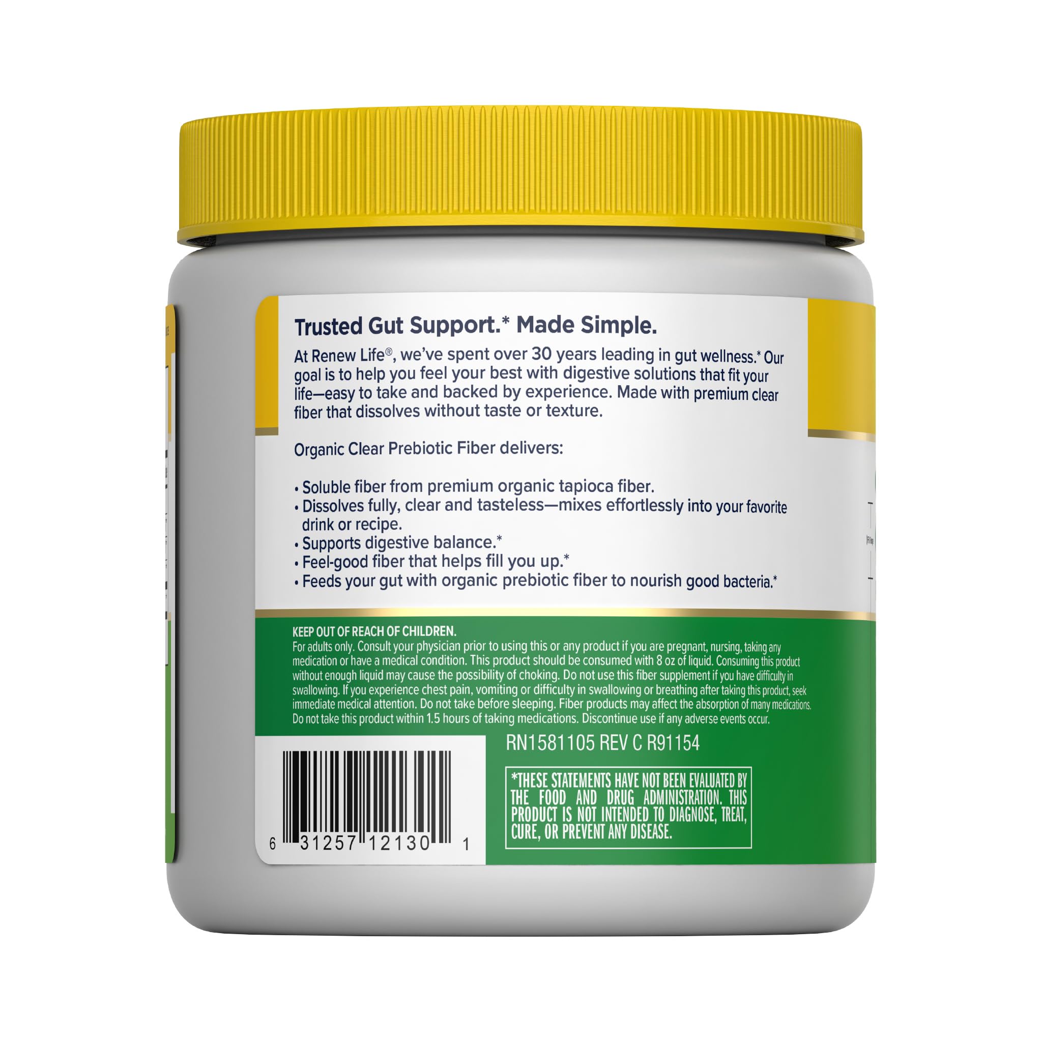 Renew Life Organic Prebiotic Fiber Supplement 200g side view
