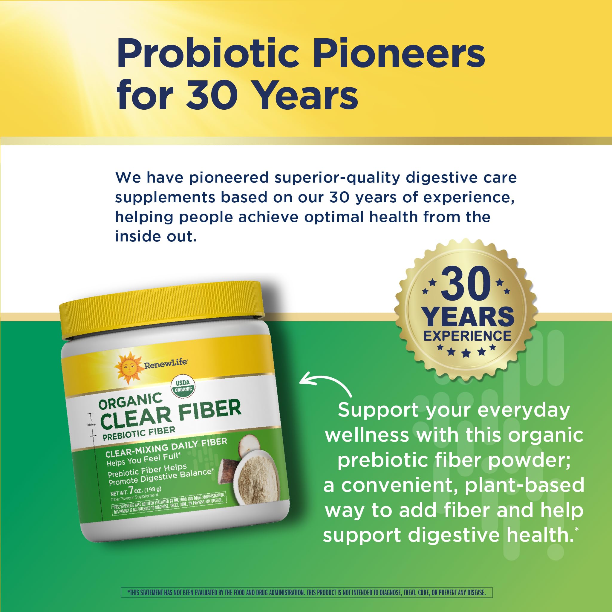 Renew Life Organic Prebiotic Fiber Supplement 200g with a spoon