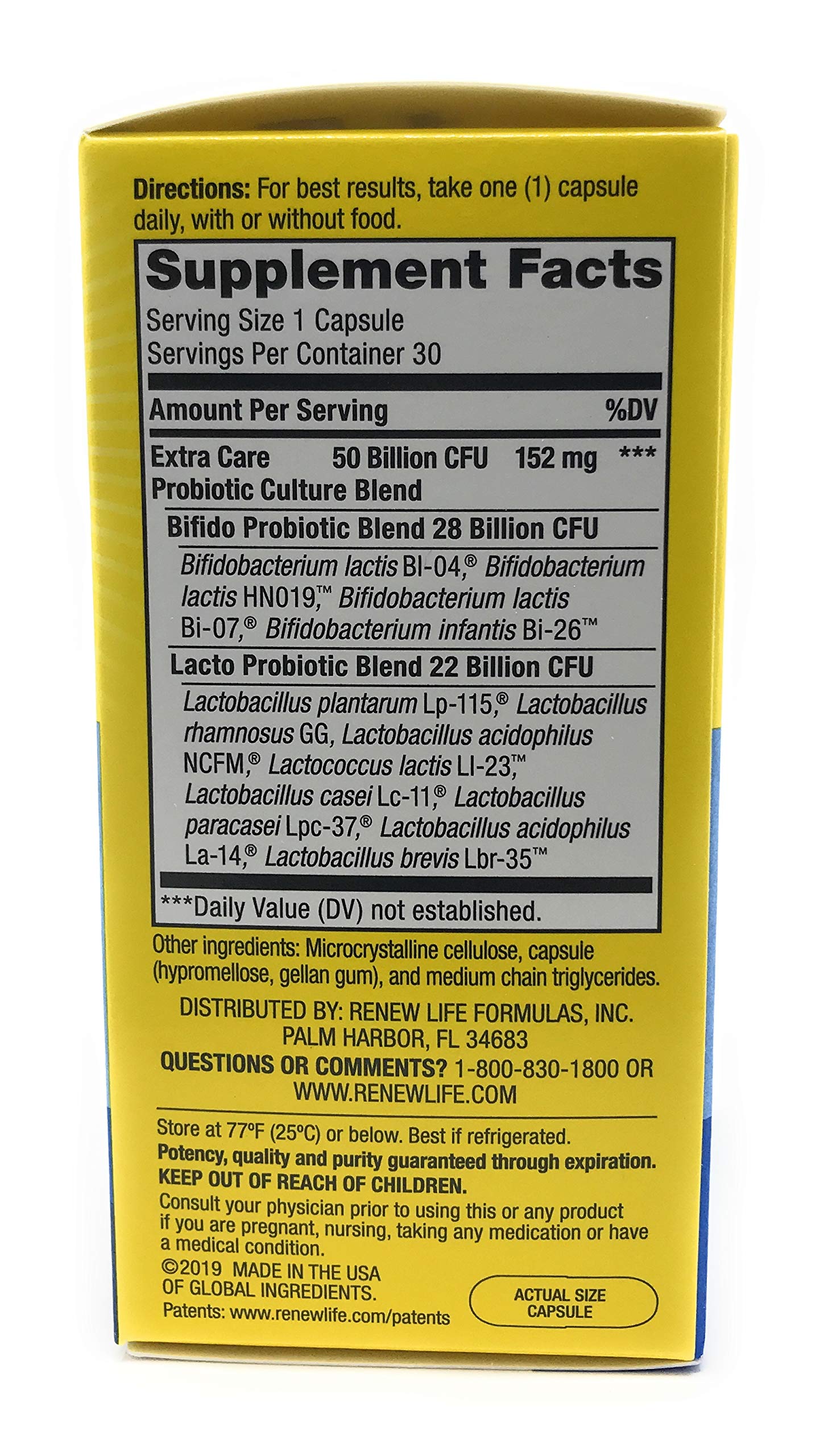 Renew Life Probiotic Supplement side view of bottle