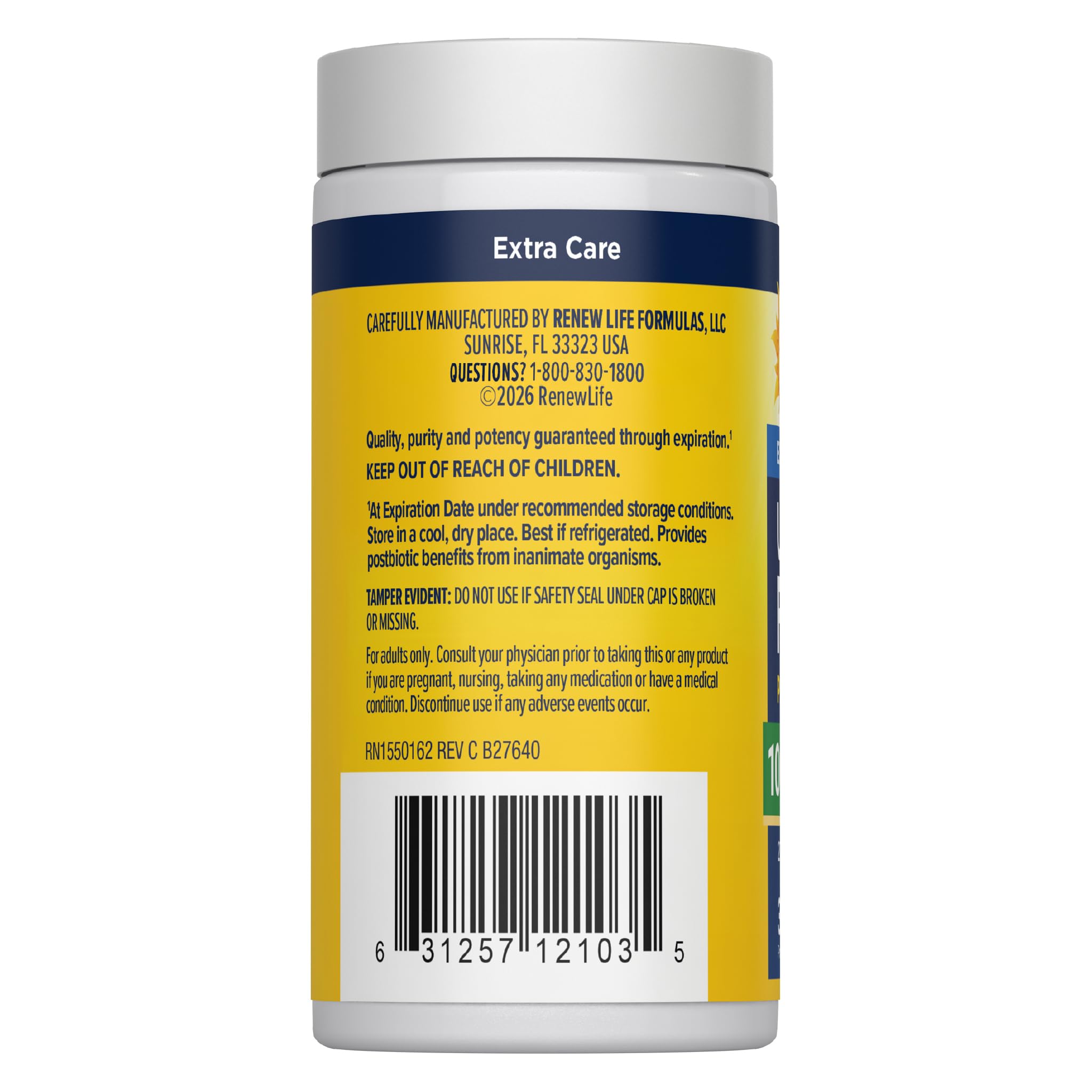 Renew Life Ultimate Care Probiotic Capsules label close-up