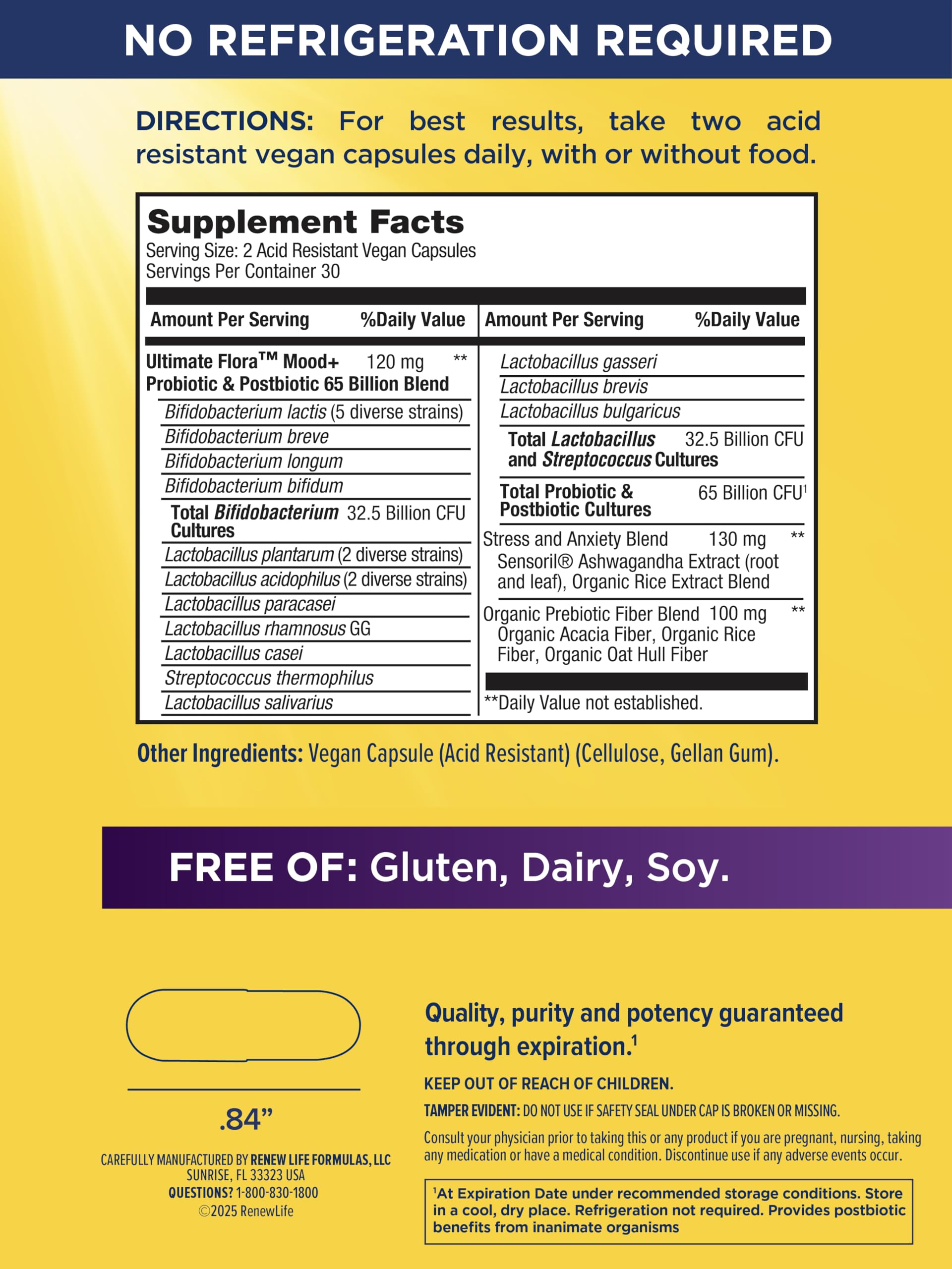 Renew Life Ultimate Flora Daily Mood Probiotic 65 Billion CFU packaging