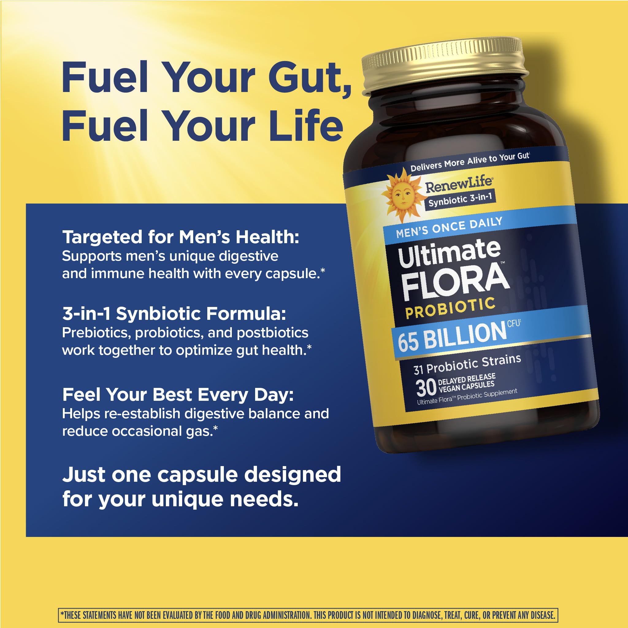 Renew Life Ultimate Flora Men’s Probiotic with a glass of water