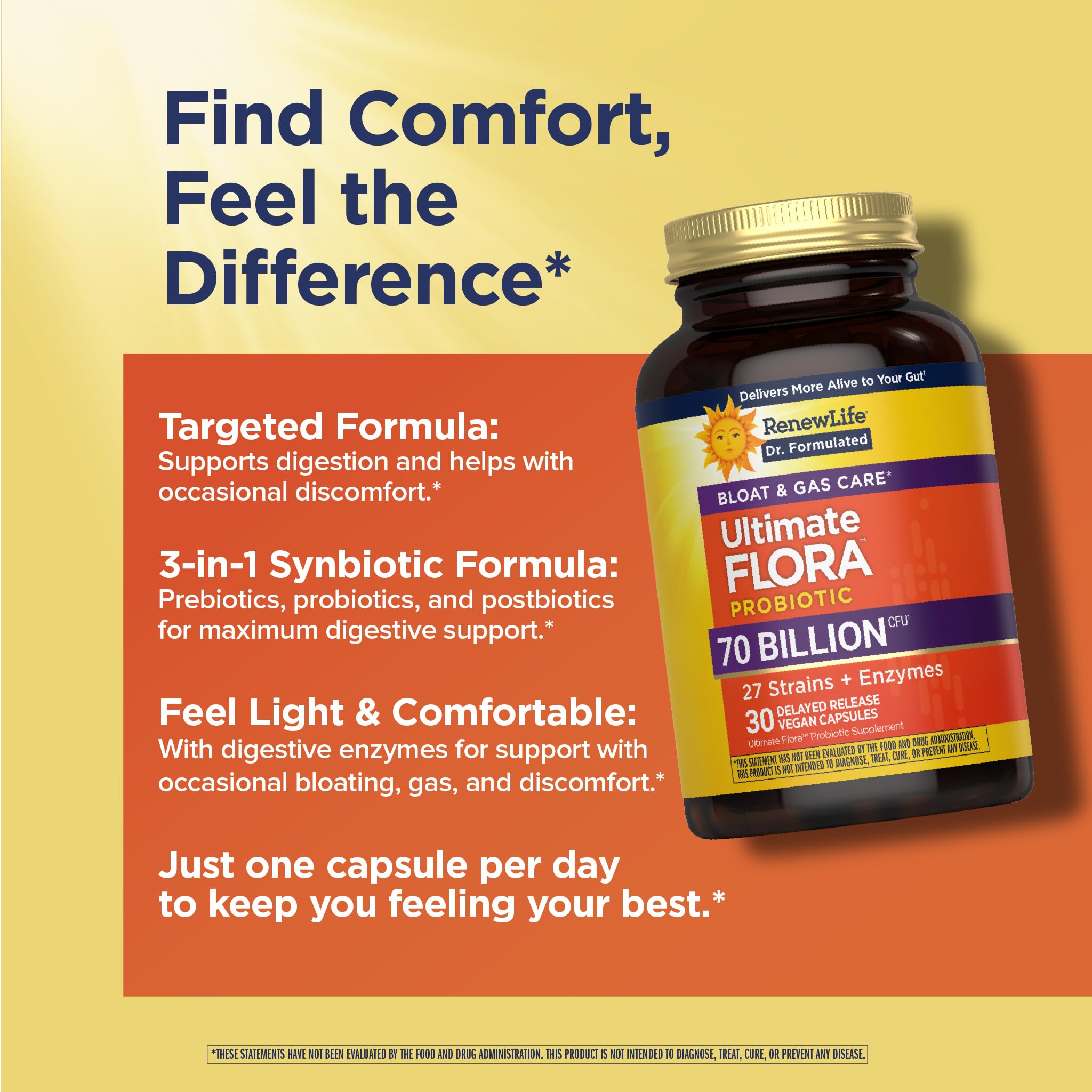 Renew Life Ultimate Flora Probiotic 70 Billion CFU capsule close-up