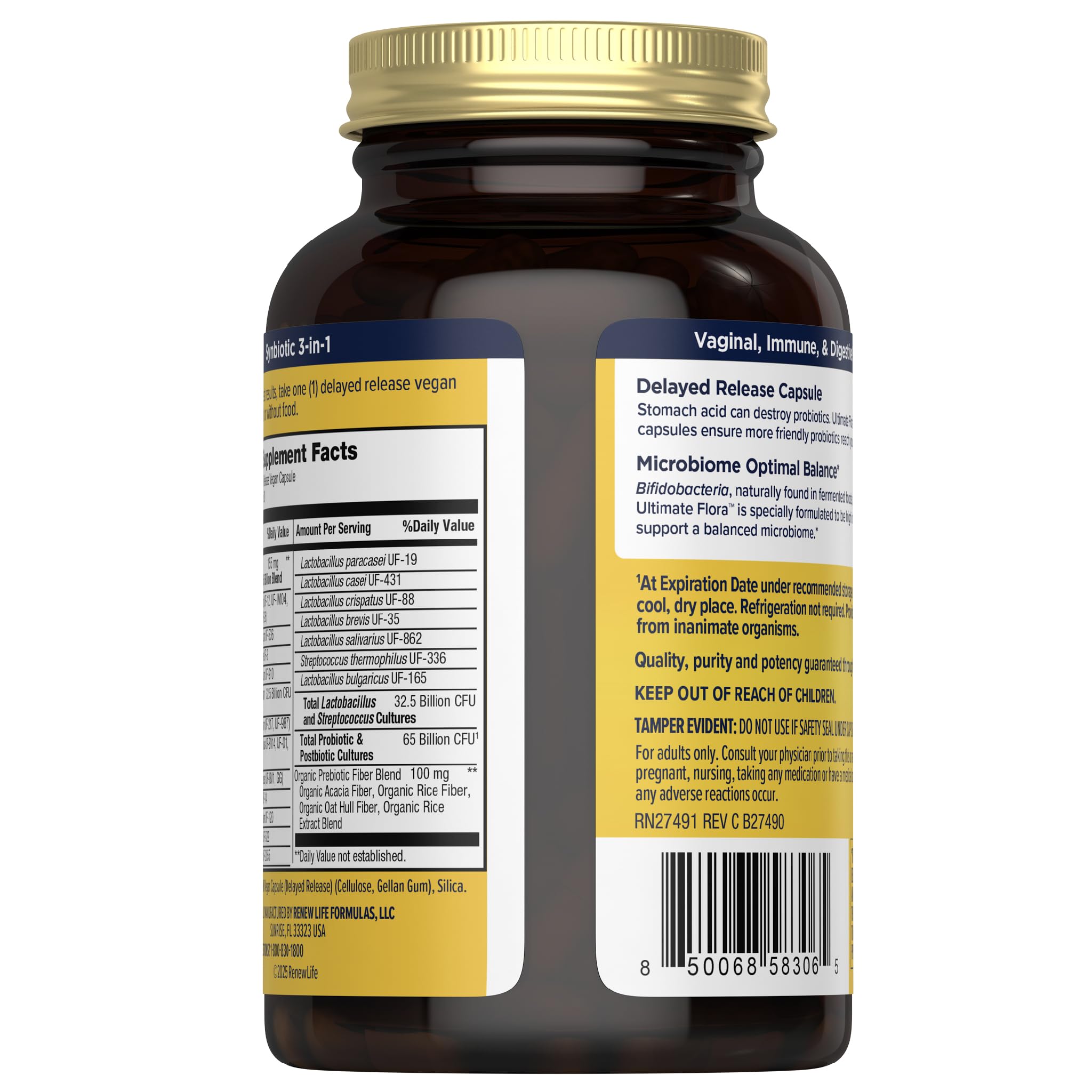 Renew Life Ultimate Flora Women’s Probiotic 65 Billion CFU capsule close-up