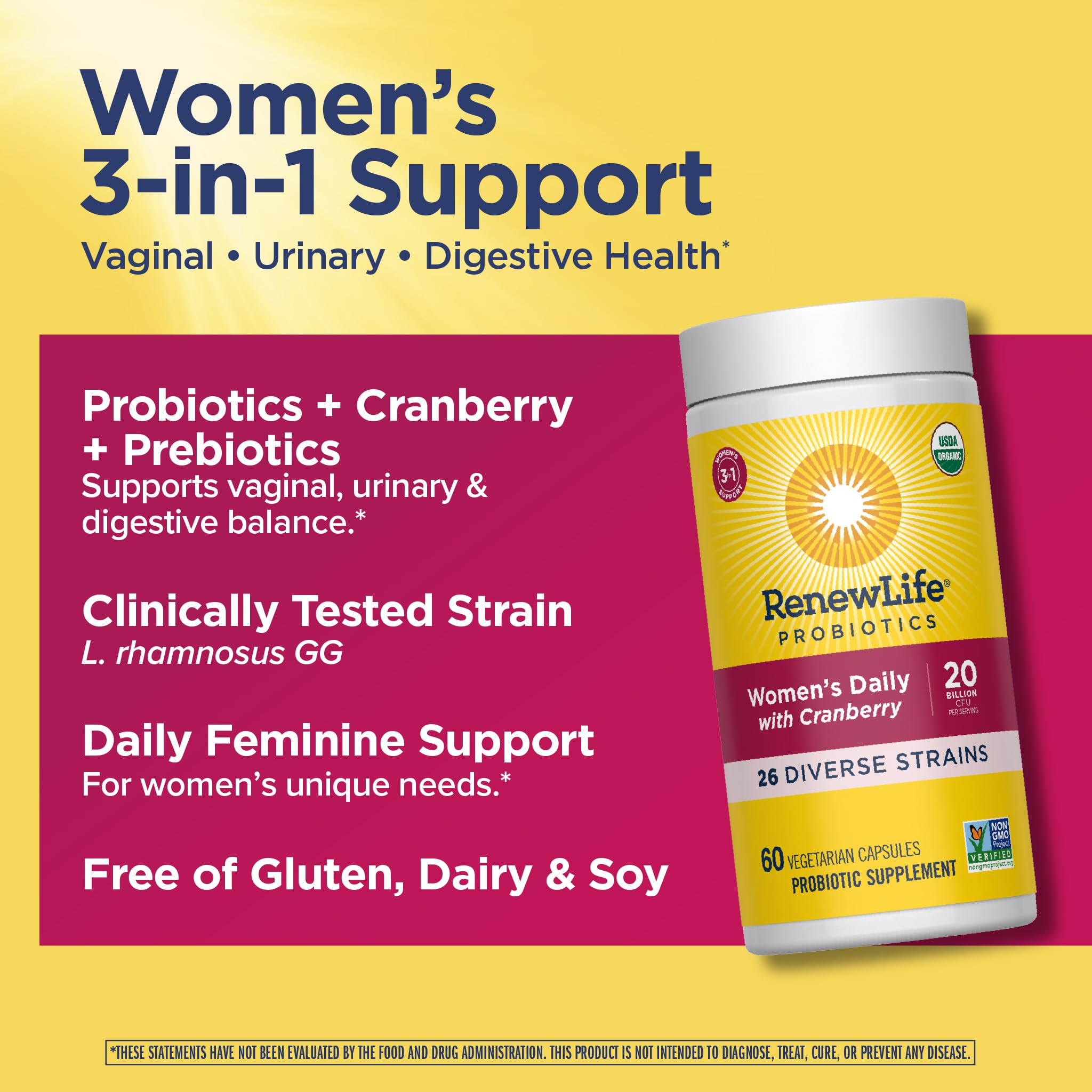 Renew Life Women's Daily Probiotic + Prebiotics 60 CT ingredients list