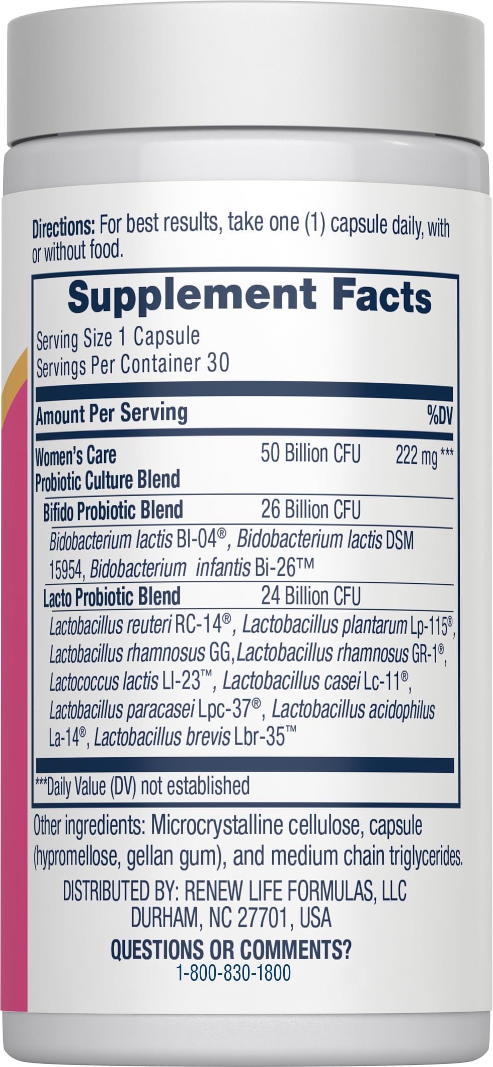 Renew Life Women's Probiotic Capsules 30 count bottle