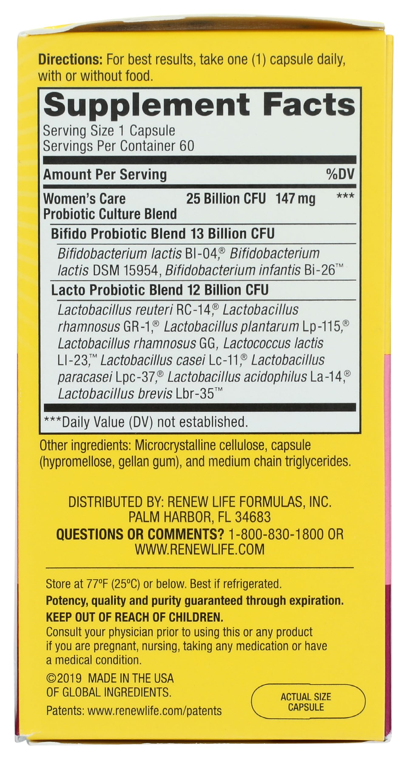 Renew Life Women's Wellness Probiotic ingredients list