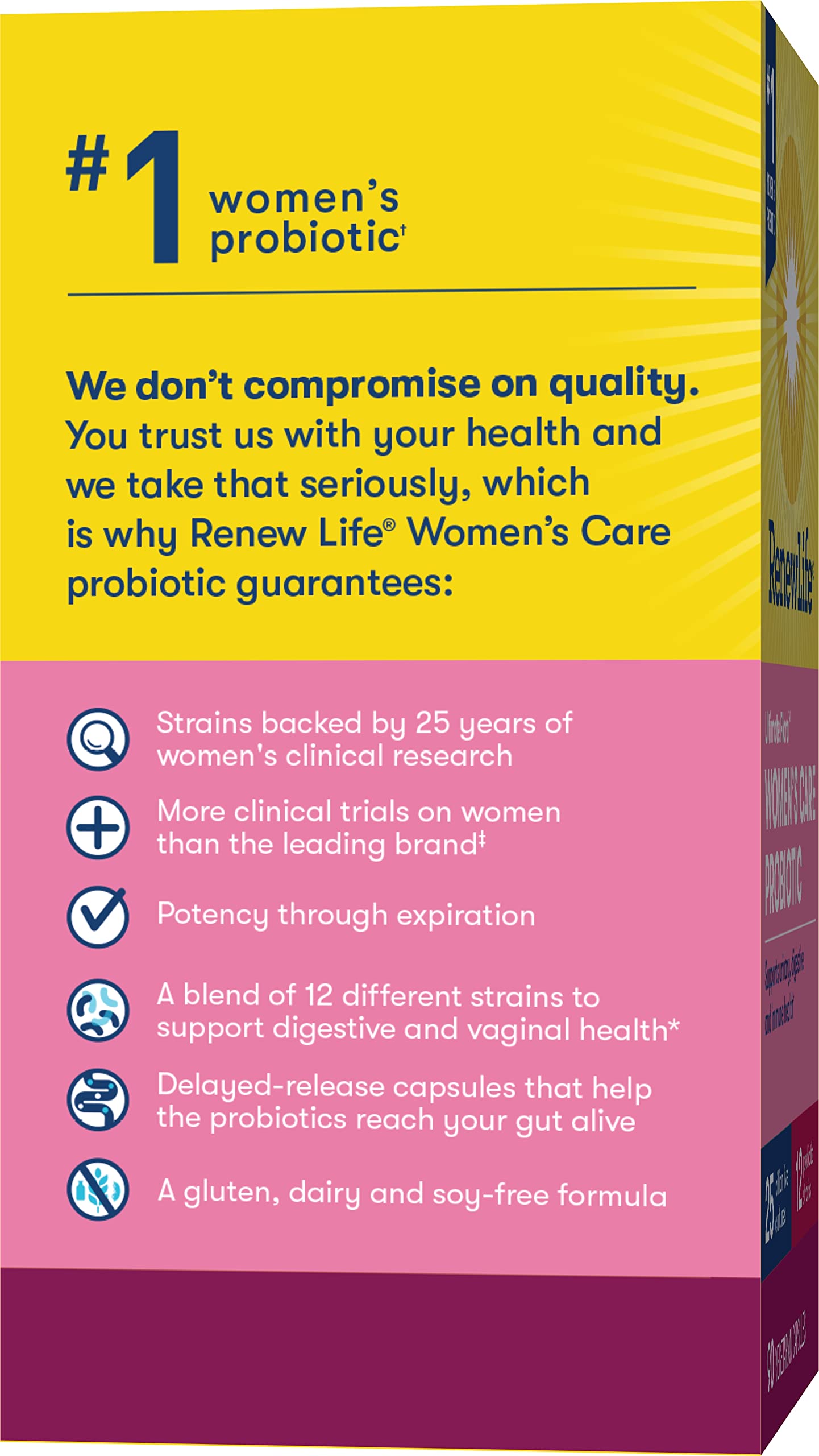 Renew Life Womens Care Probiotic capsules on a table
